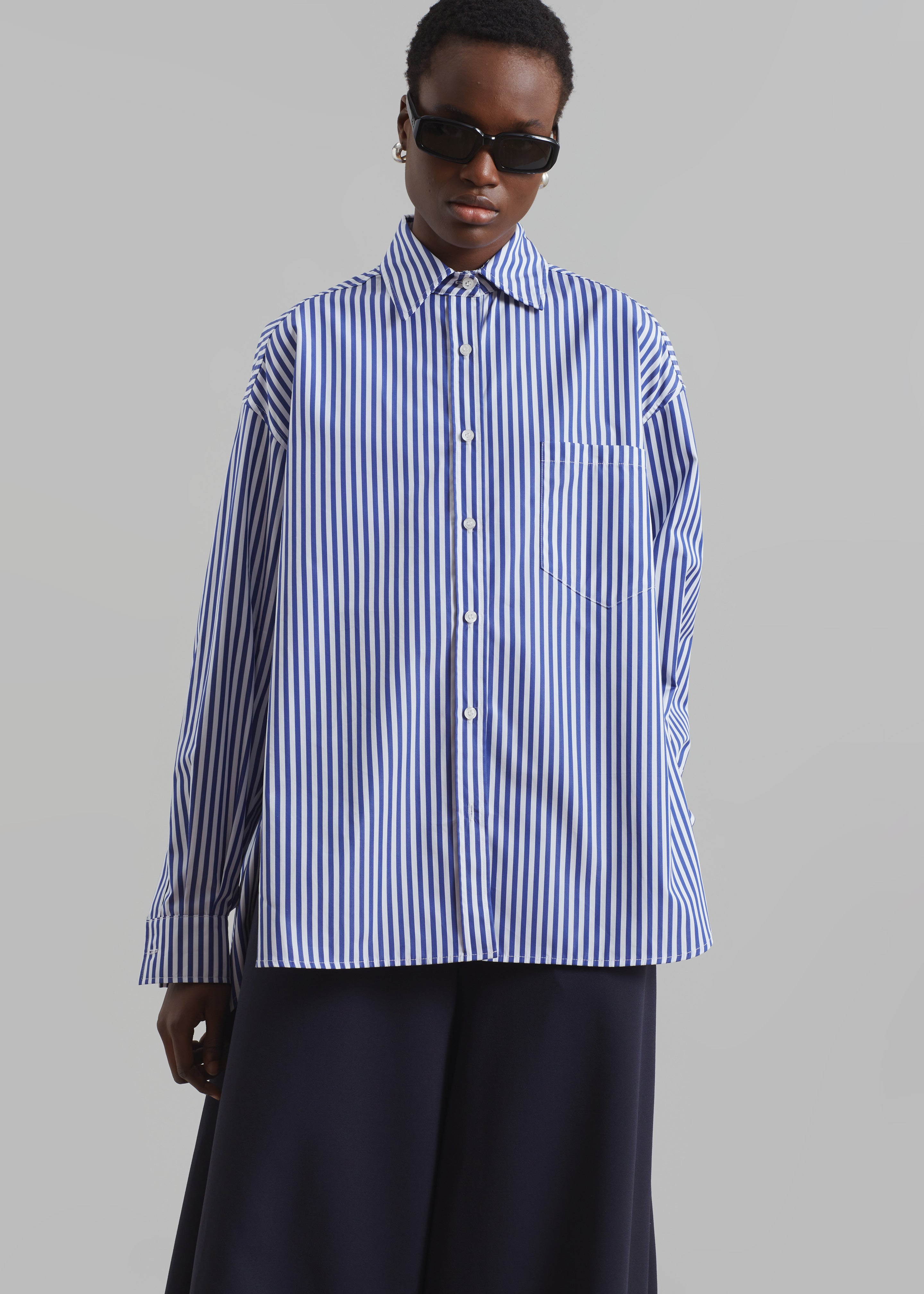 Georgia Boxy Shirt - White/Blue Stripe - 6