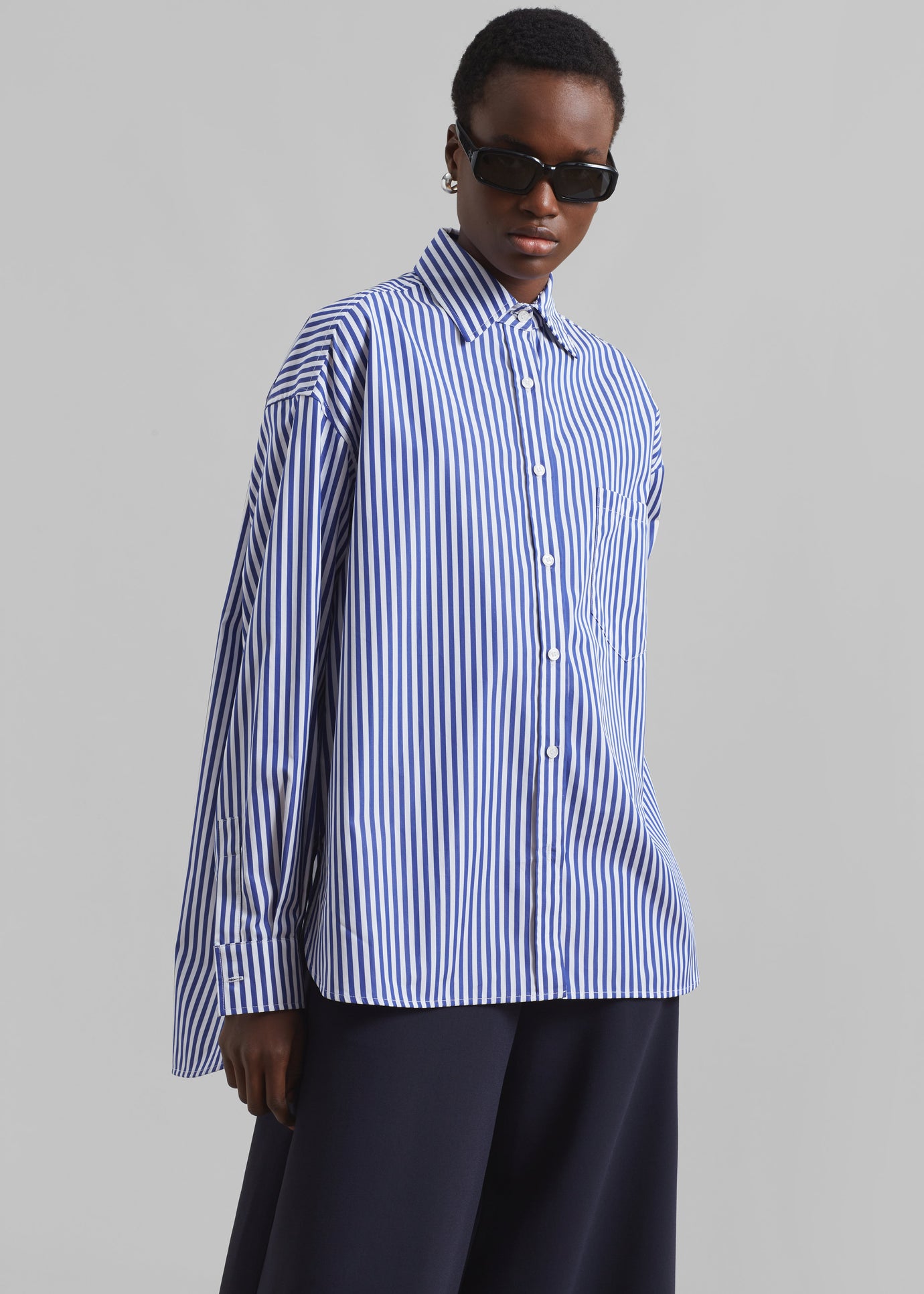 Georgia Boxy Shirt - White/Blue Stripe - 1