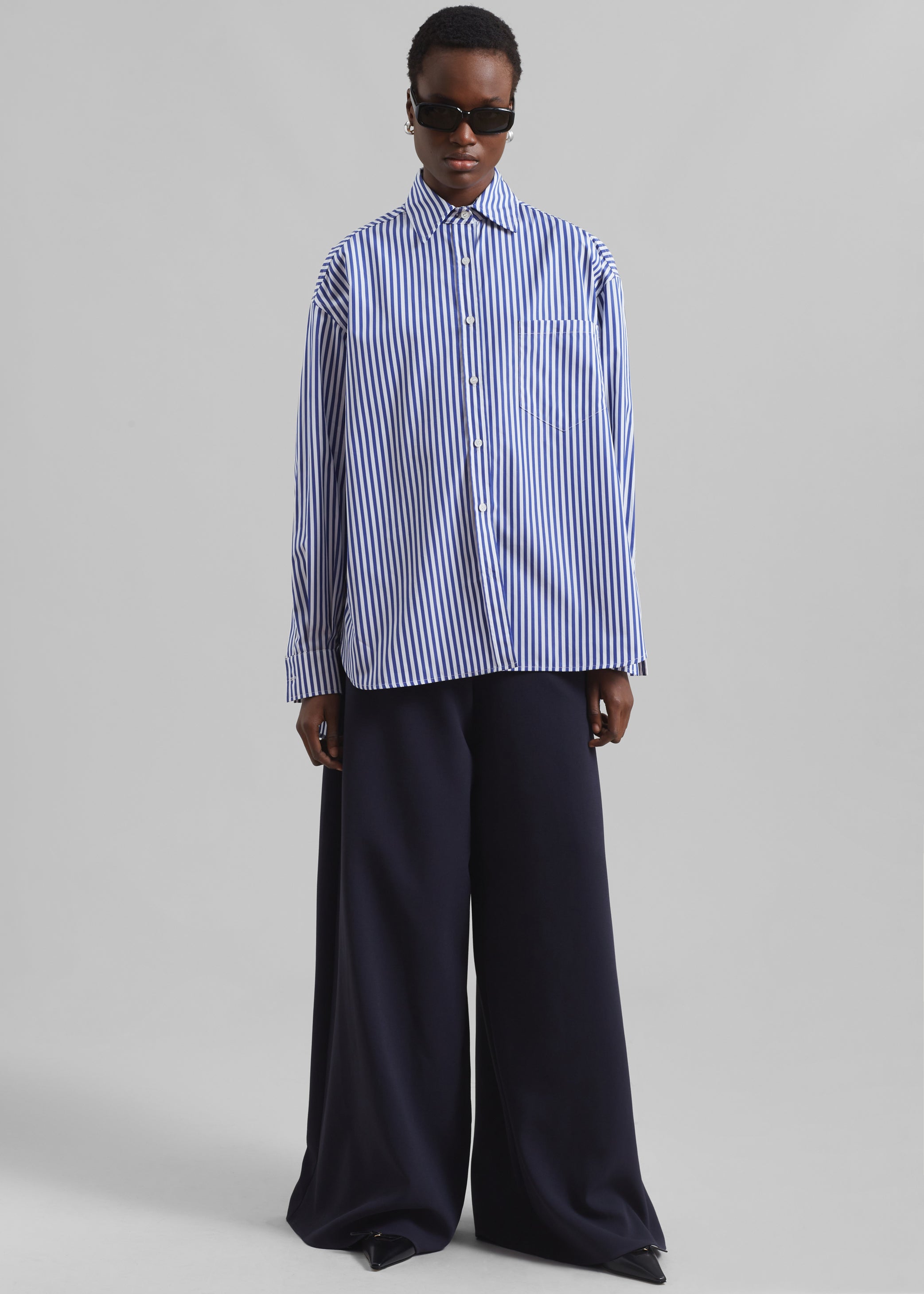 Shop the look image for Georgia Boxy Shirt - White/Blue Stripe