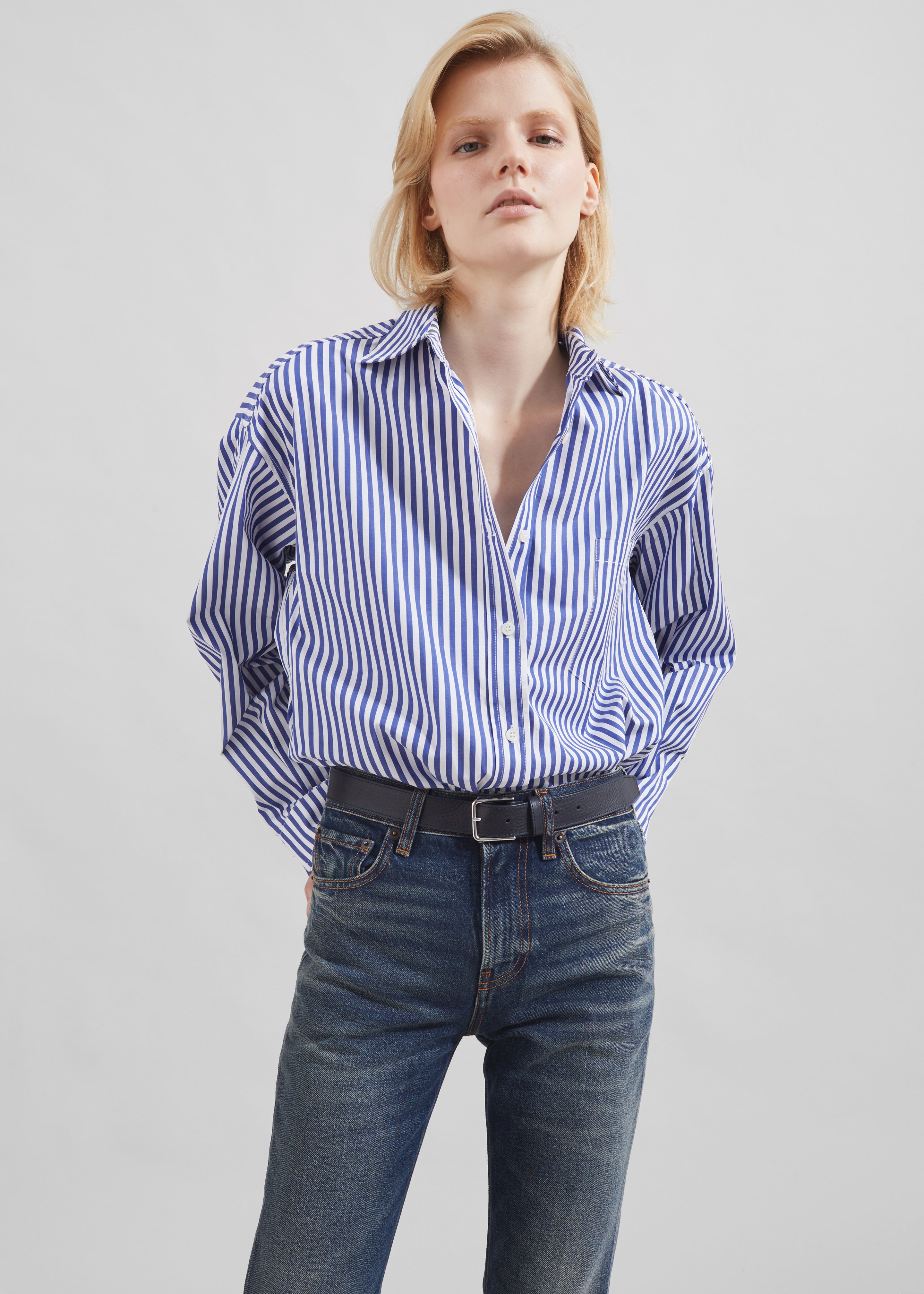 Georgia Boxy Shirt - White/Blue Stripe - 5