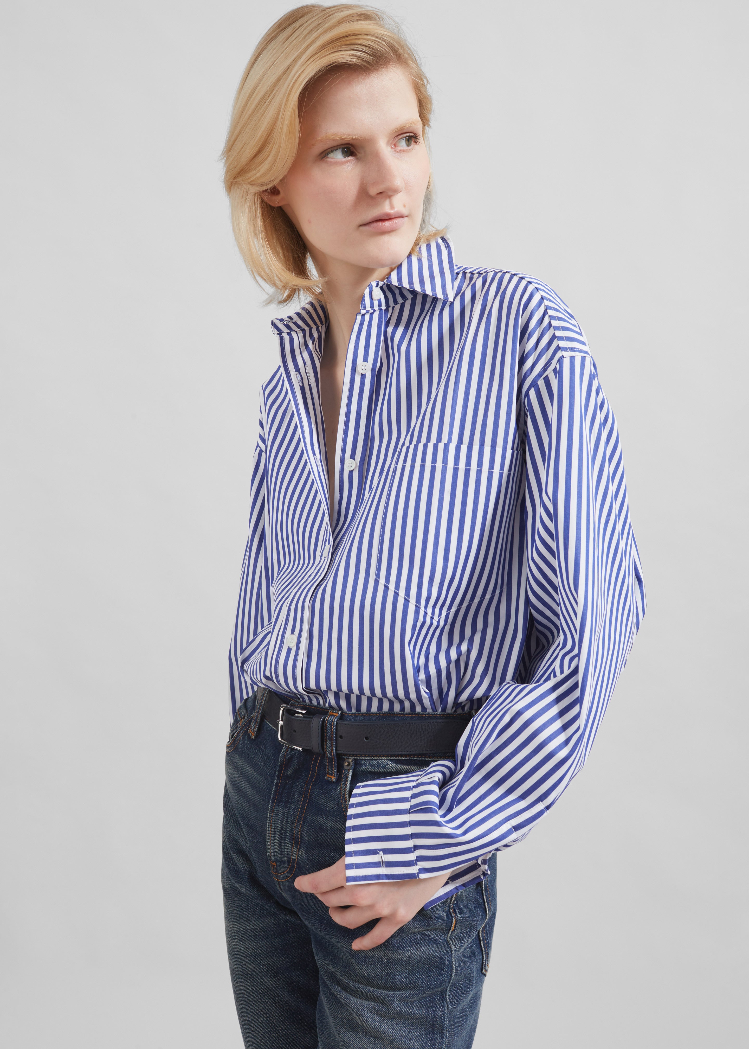 Georgia Boxy Shirt - White/Blue Stripe - 11