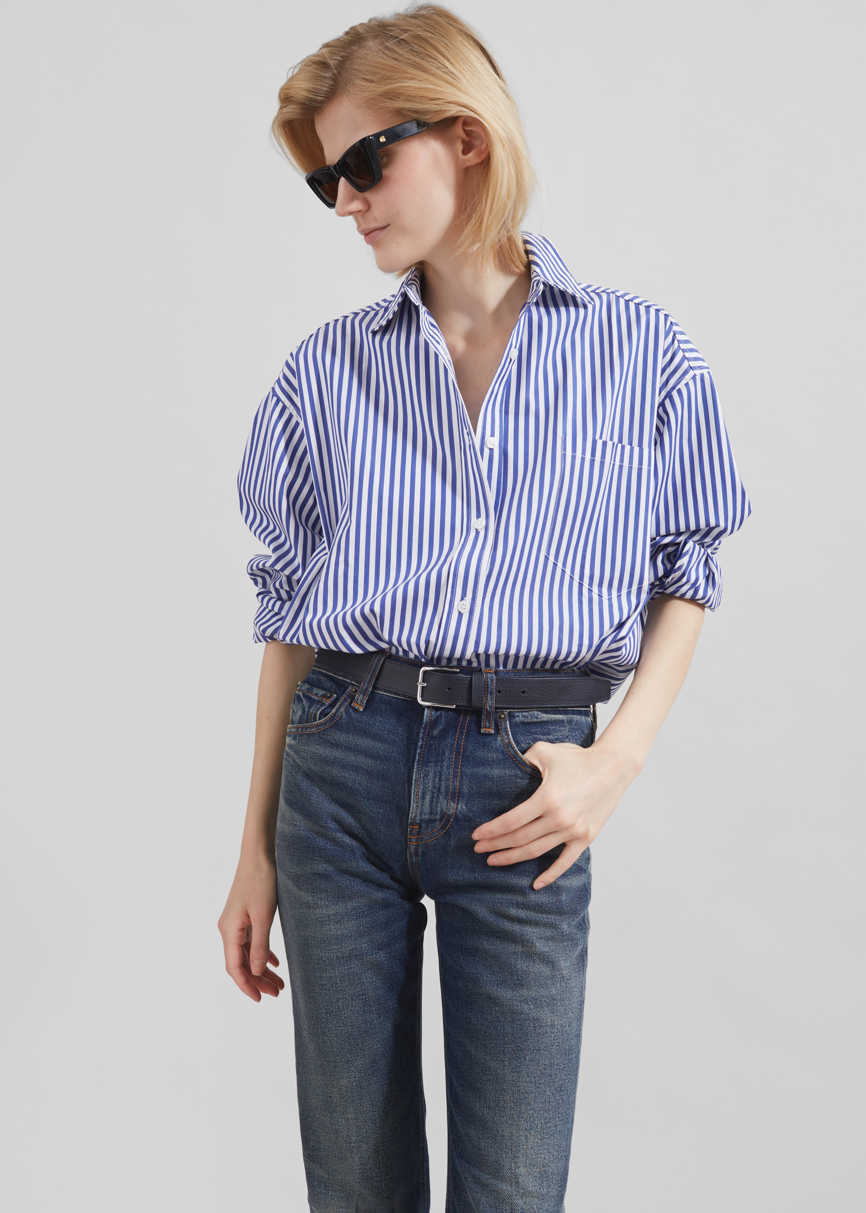 Georgia Boxy Shirt - White/Blue Stripe - 1