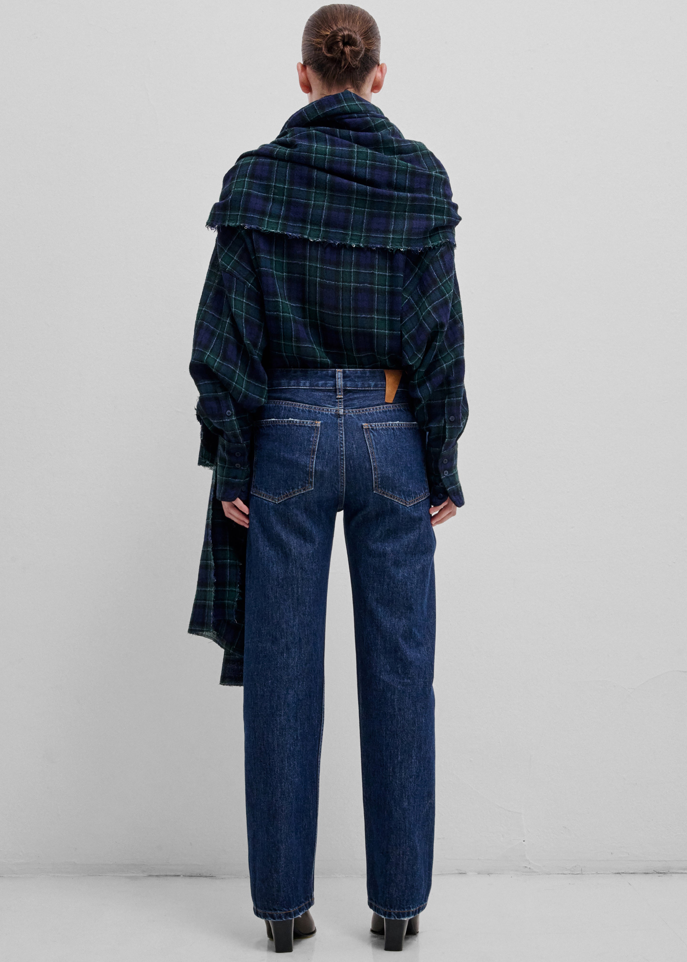 Darkpark Georgia Detachable Scarf Japanese Wool Shirt - Blue/Green/White - 5