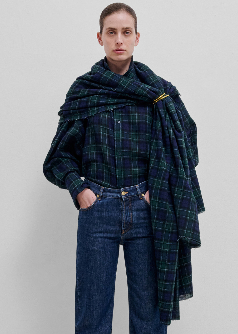 Darkpark Georgia Detachable Scarf Japanese Wool Shirt - Blue/Green/White - 1