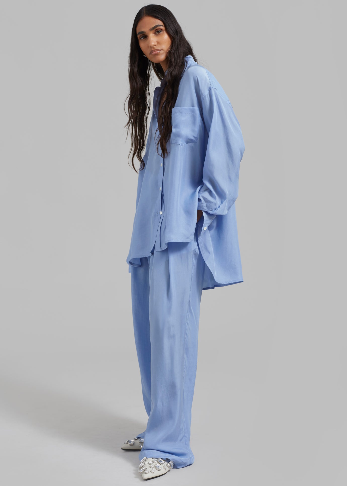 Georgia Silky Shirt - Light Blue