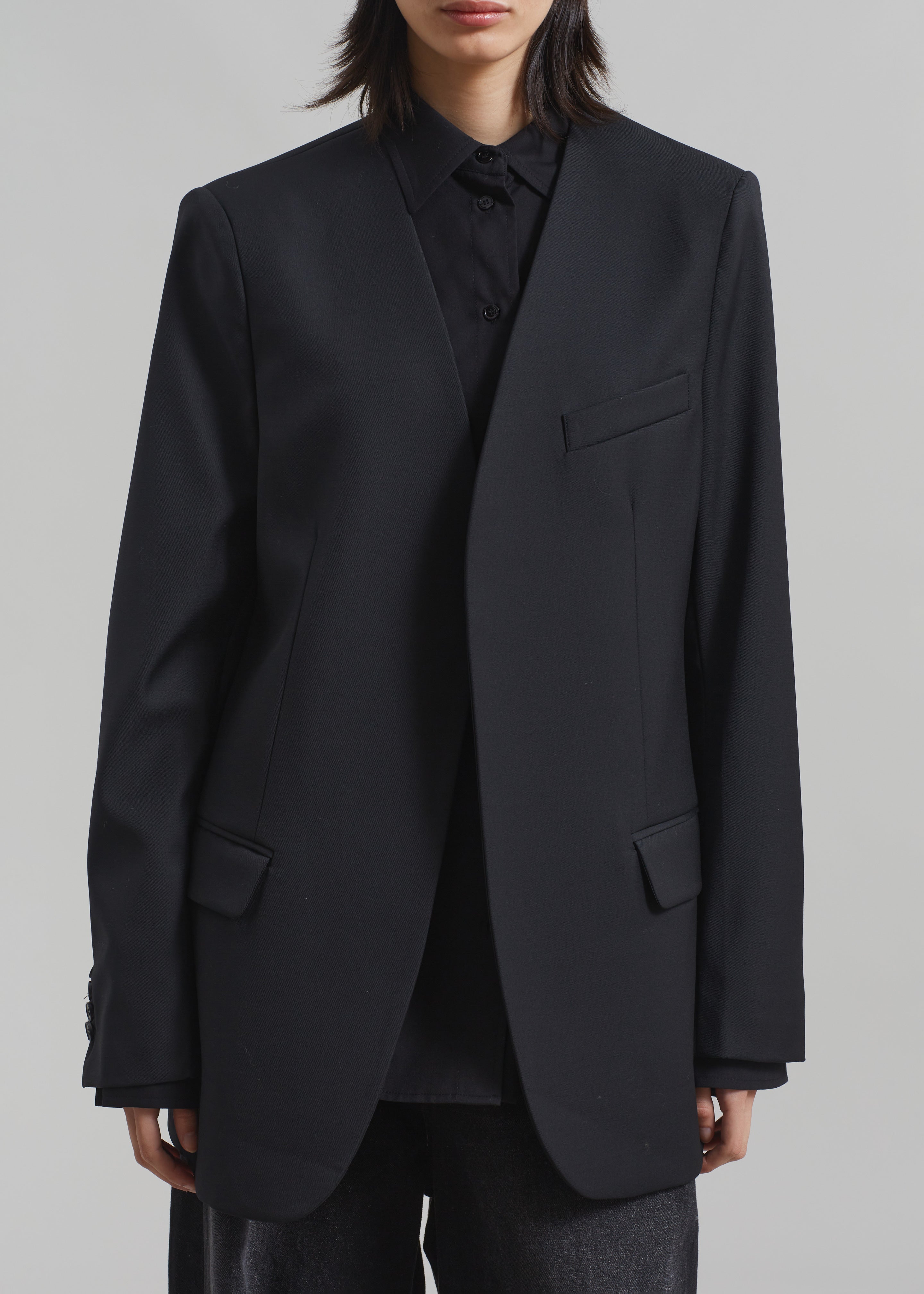 Gillian Collarless Blazer - Black - 4