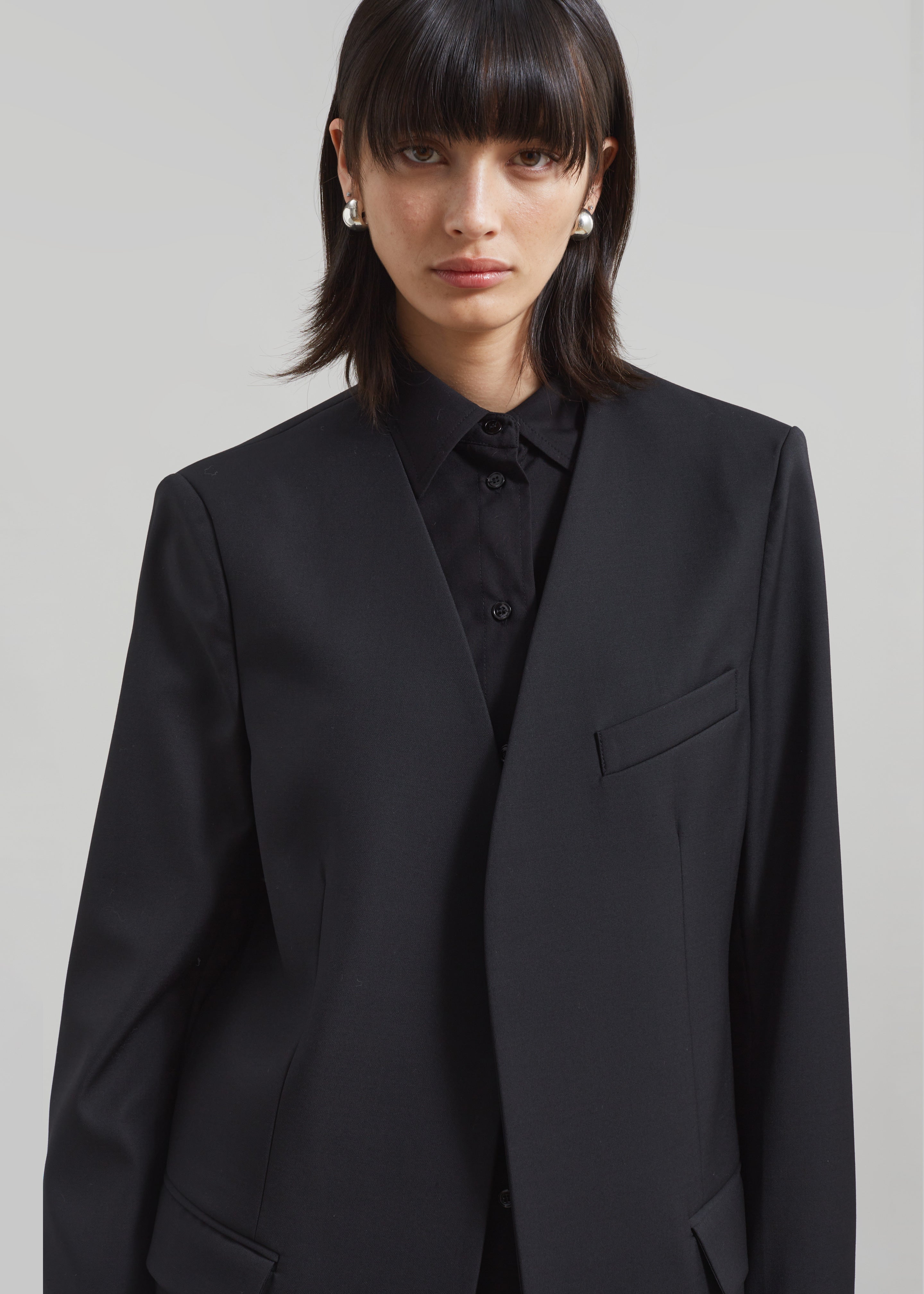 Gillian Collarless Blazer - Black - 1