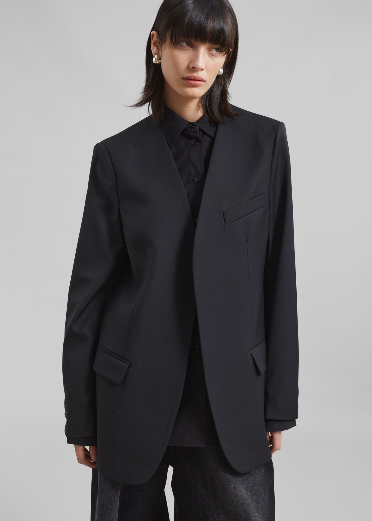 Gillian Collarless Blazer - Black - 3