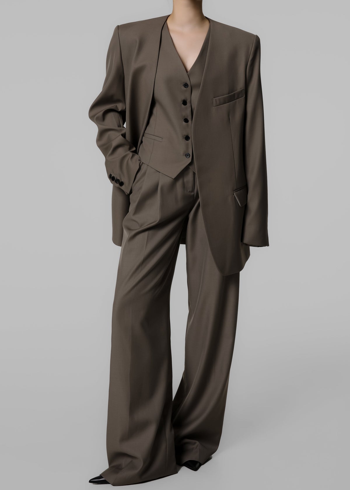 Gillian Collarless Blazer - Taupe - 11