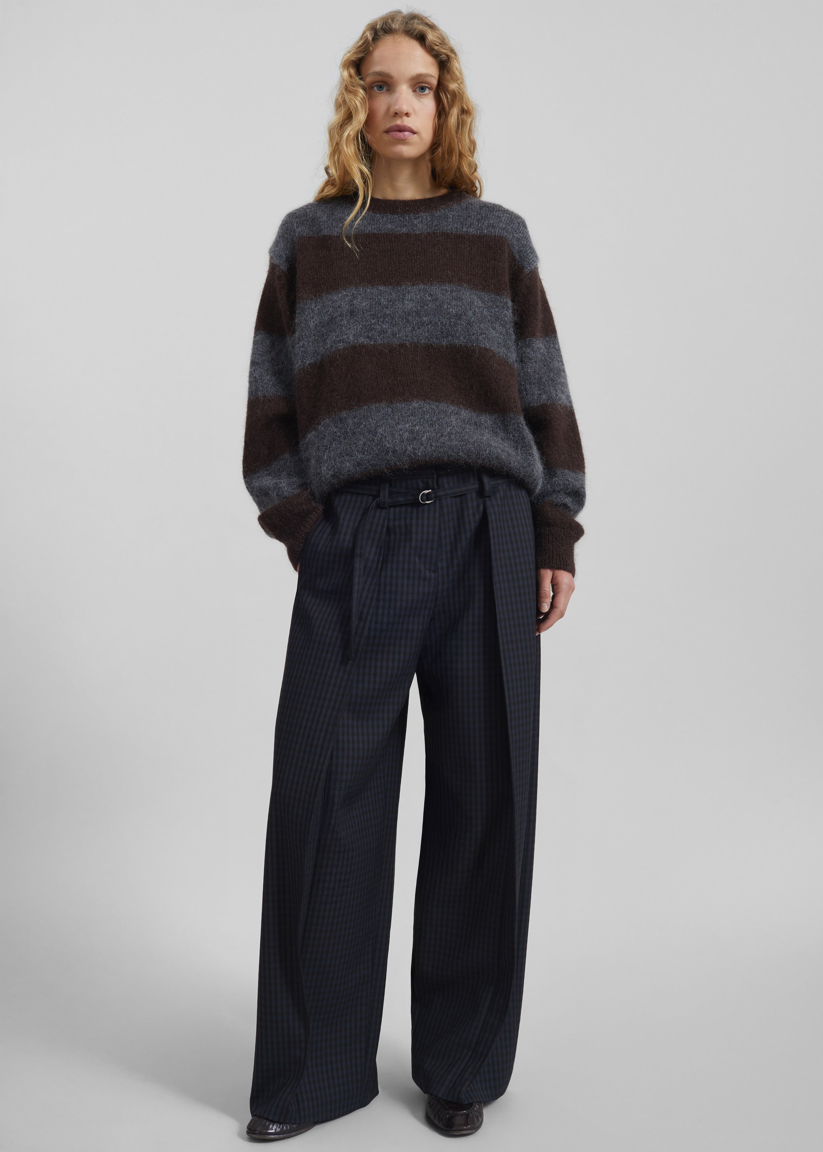 Gimel Mohair Sweater - Grey/Brown Stripe - 7