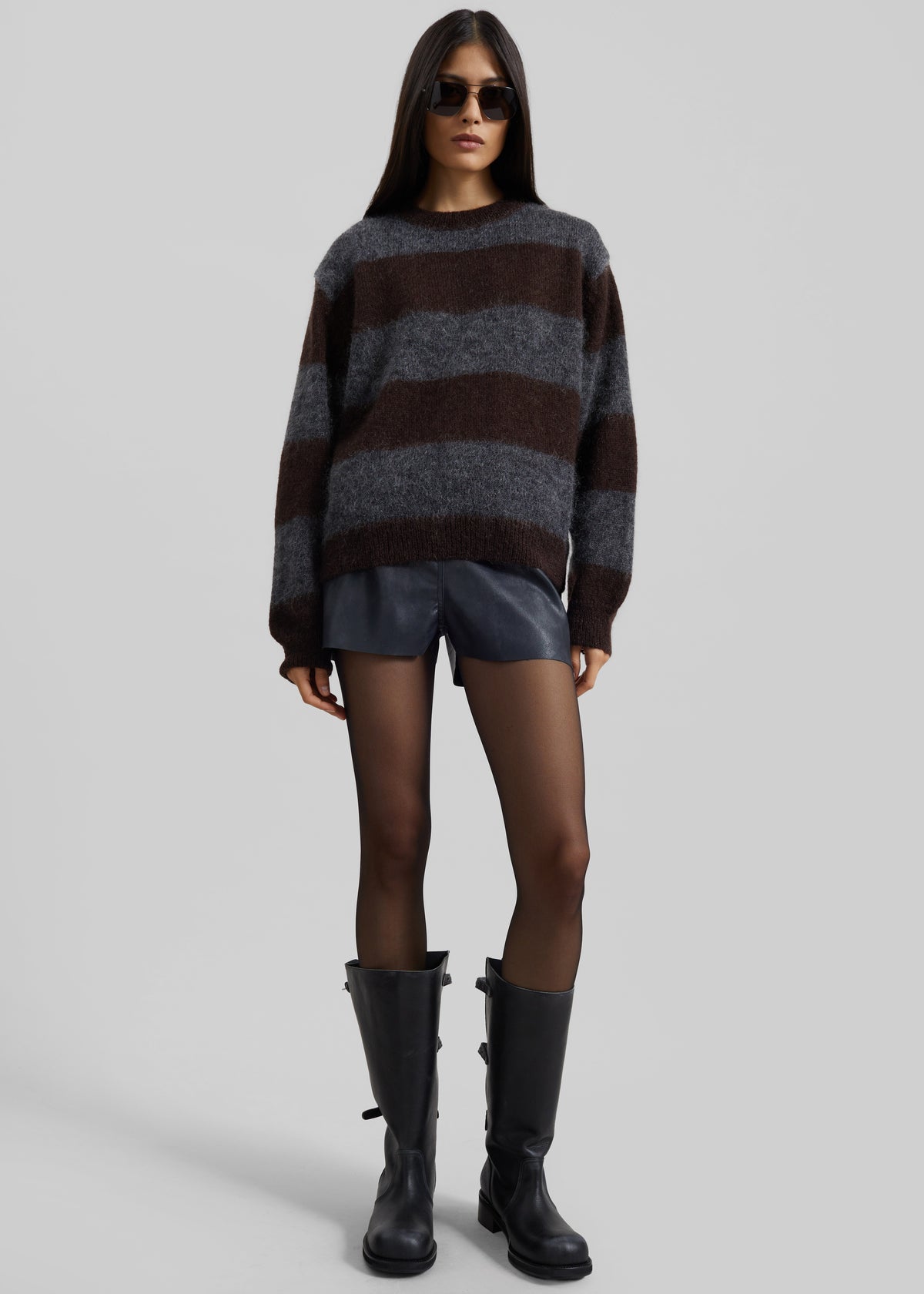 Gimel Mohair Sweater - Grey/Brown Stripe - 4