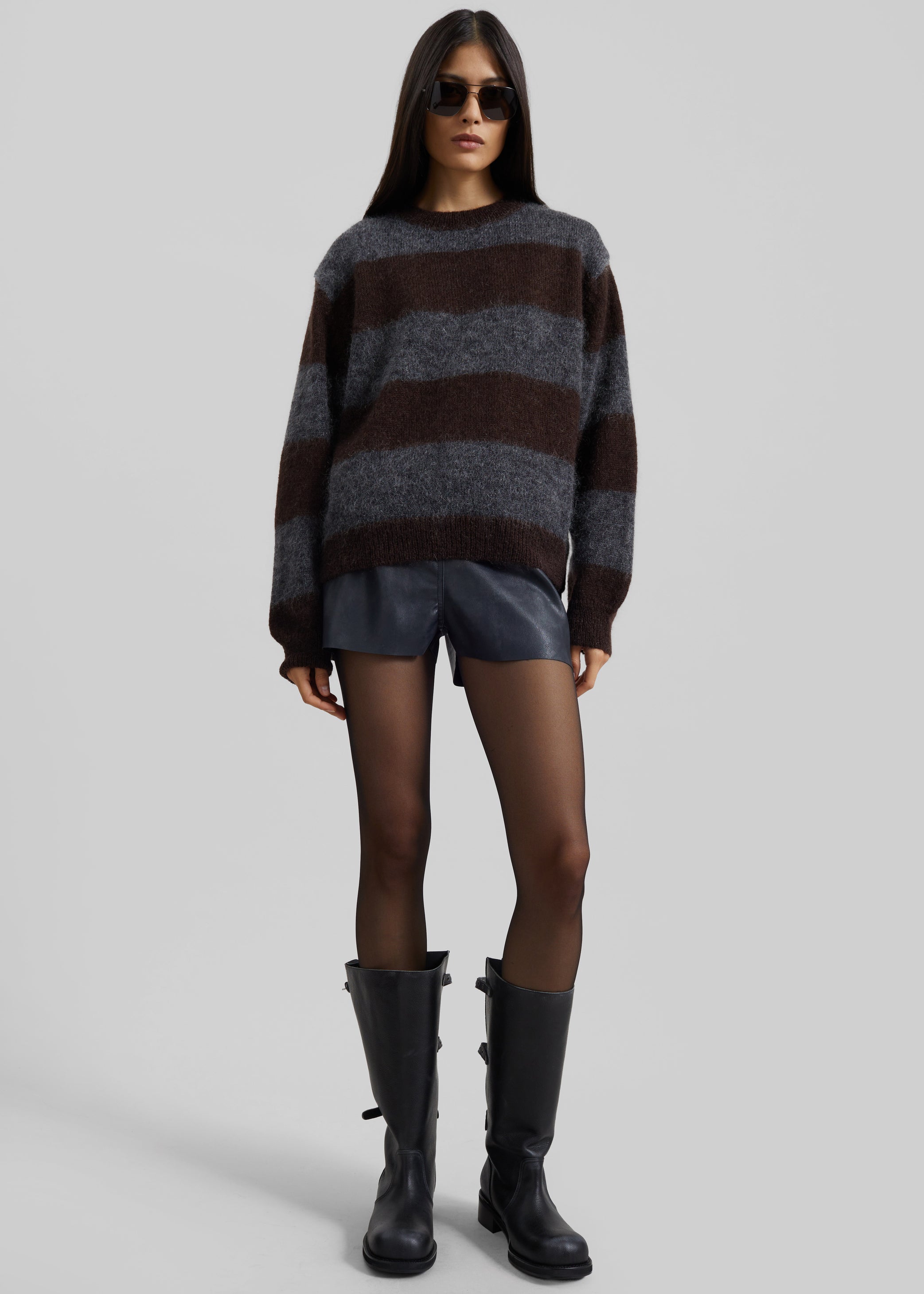 Shop the look image for Gimel Mohair Sweater - Grey/Brown Stripe