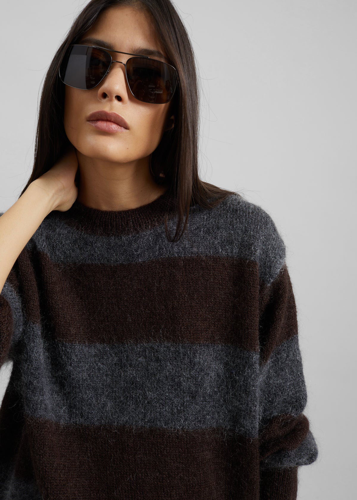 Gimel Mohair Sweater - Grey/Brown Stripe - 2