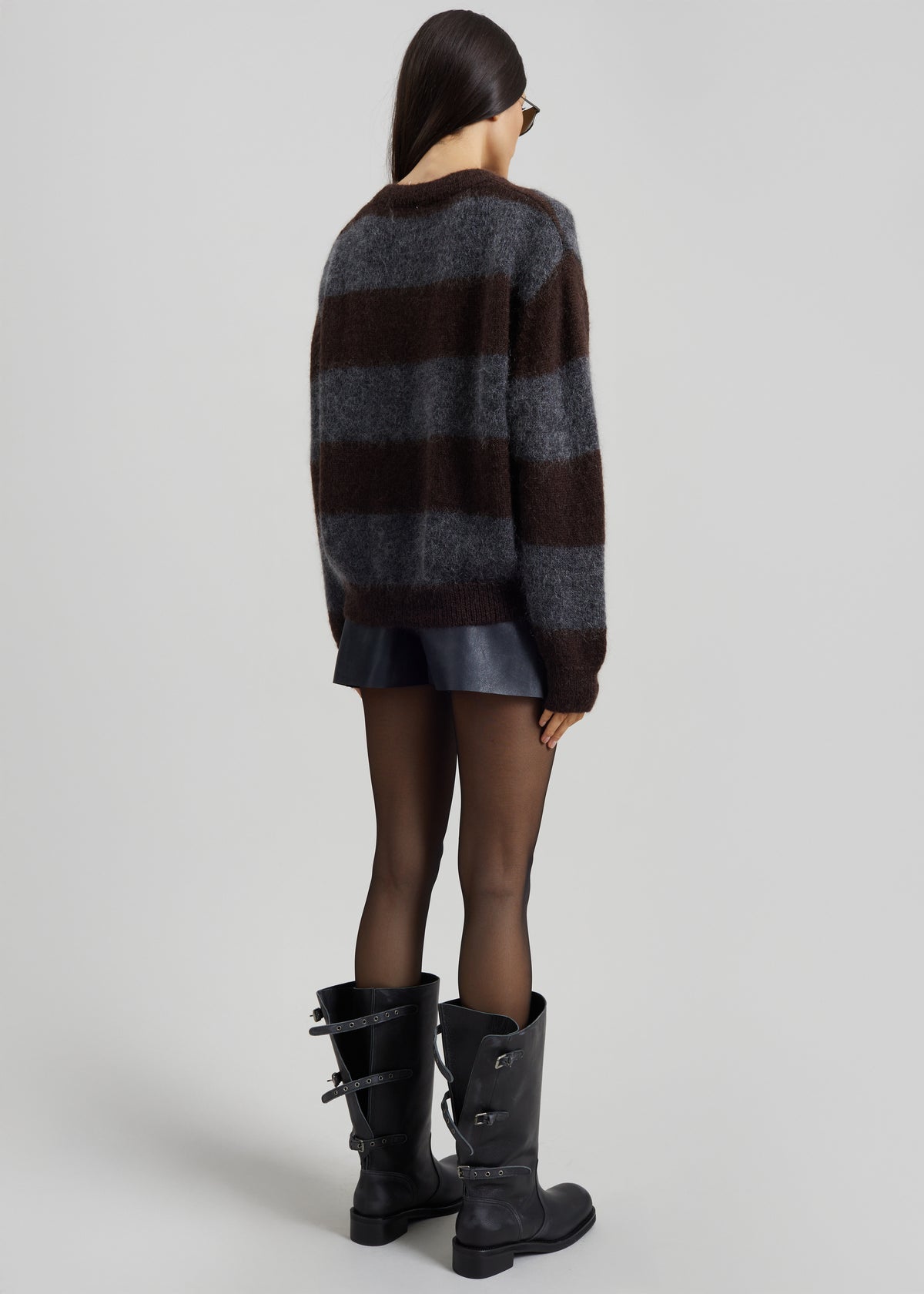 Gimel Mohair Sweater - Grey/Brown Stripe - 8