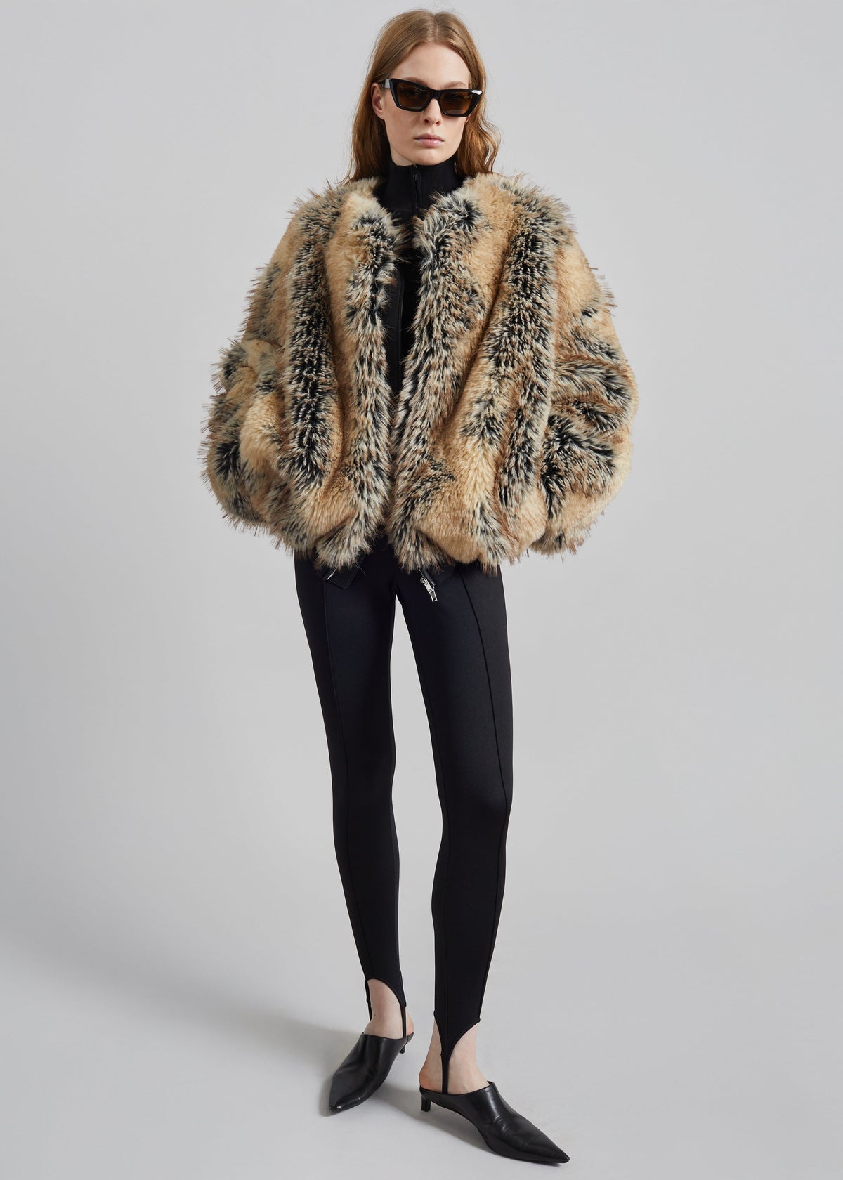 Gina Faux Fur Bomber Jacket - Beige Combo