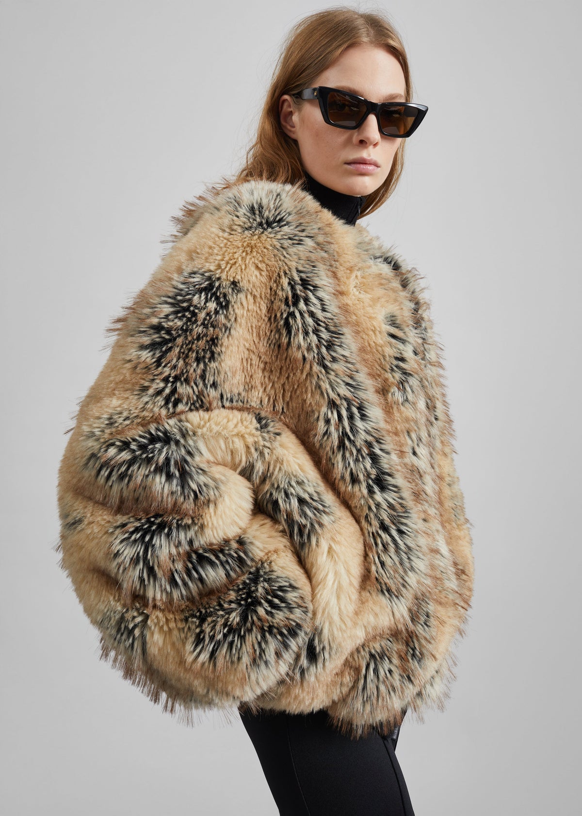 Gina Faux Fur Bomber Jacket - Beige Combo