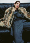 Gina Faux Fur Bomber Jacket - Beige Combo