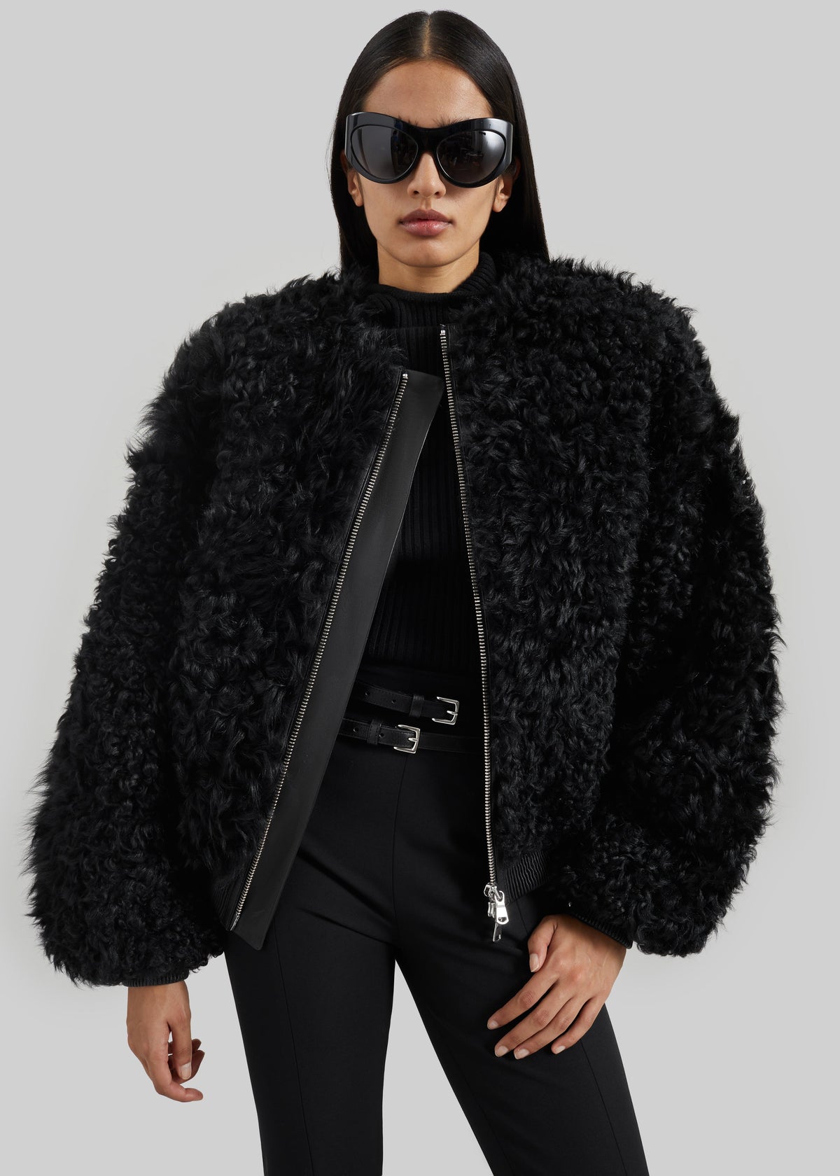 Gina Fur Bomber Jacket - Black