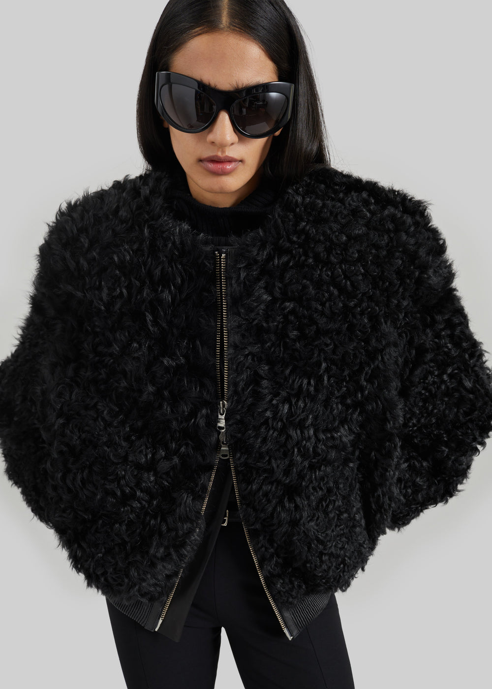 Gina Fur Bomber Jacket - Black - 1