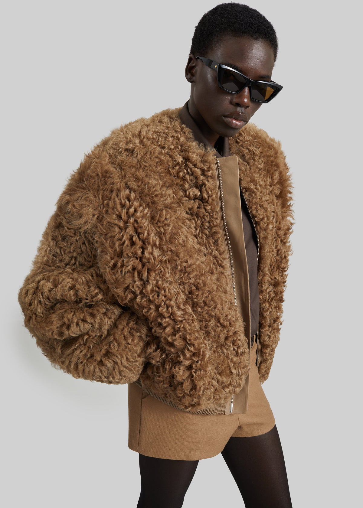 Gina Fur Bomber Jacket - Camel
