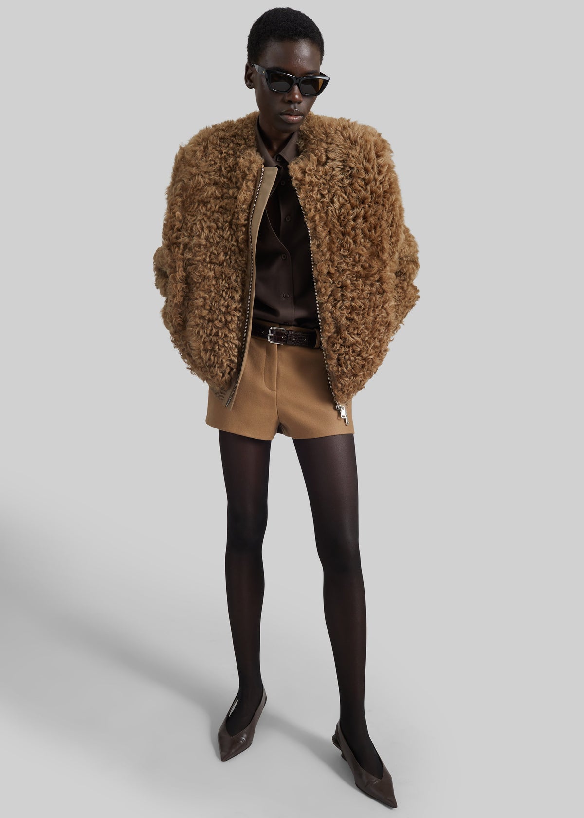 Gina Fur Bomber Jacket - Camel