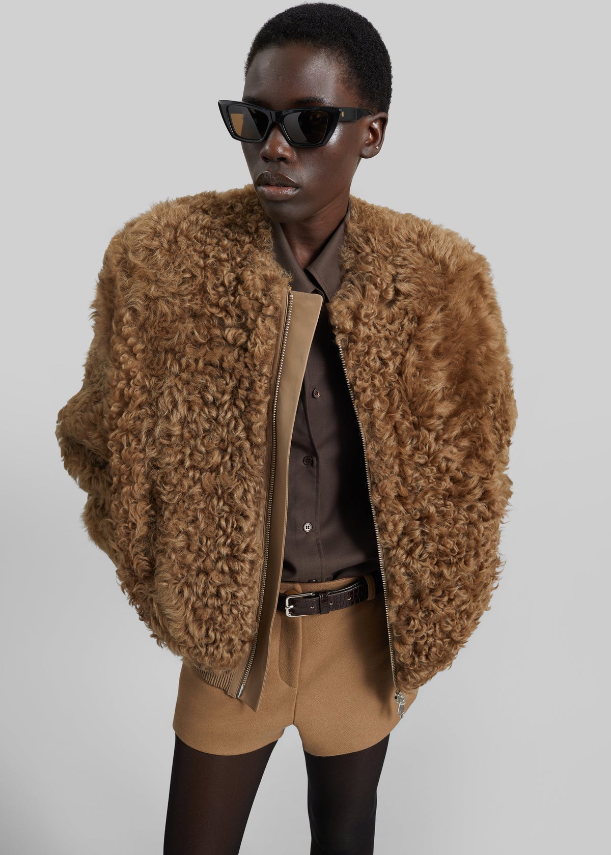 Gina Fur Bomber Jacket - Camel