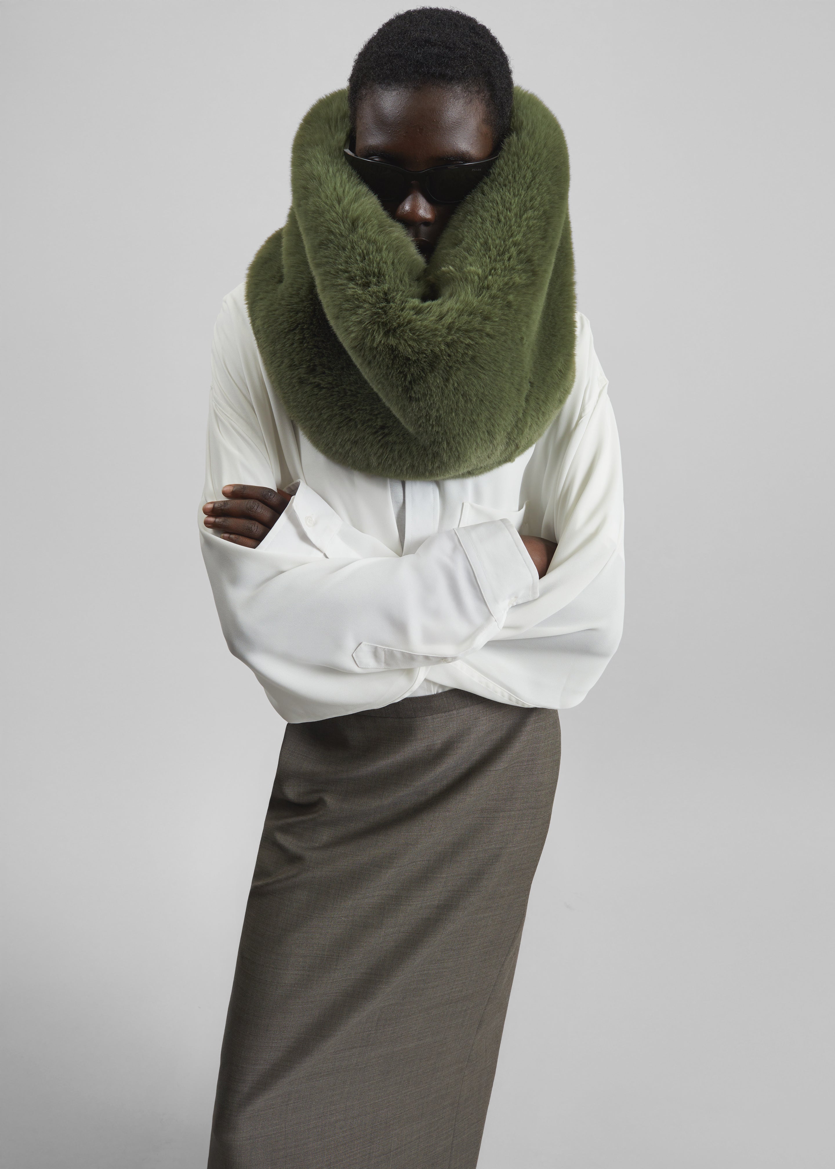Ginevra Faux Fur Snood - Moss Green - 1