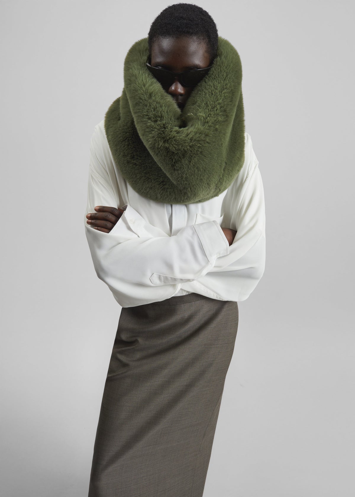 Ginevra Faux Fur Snood - Moss Green Melange