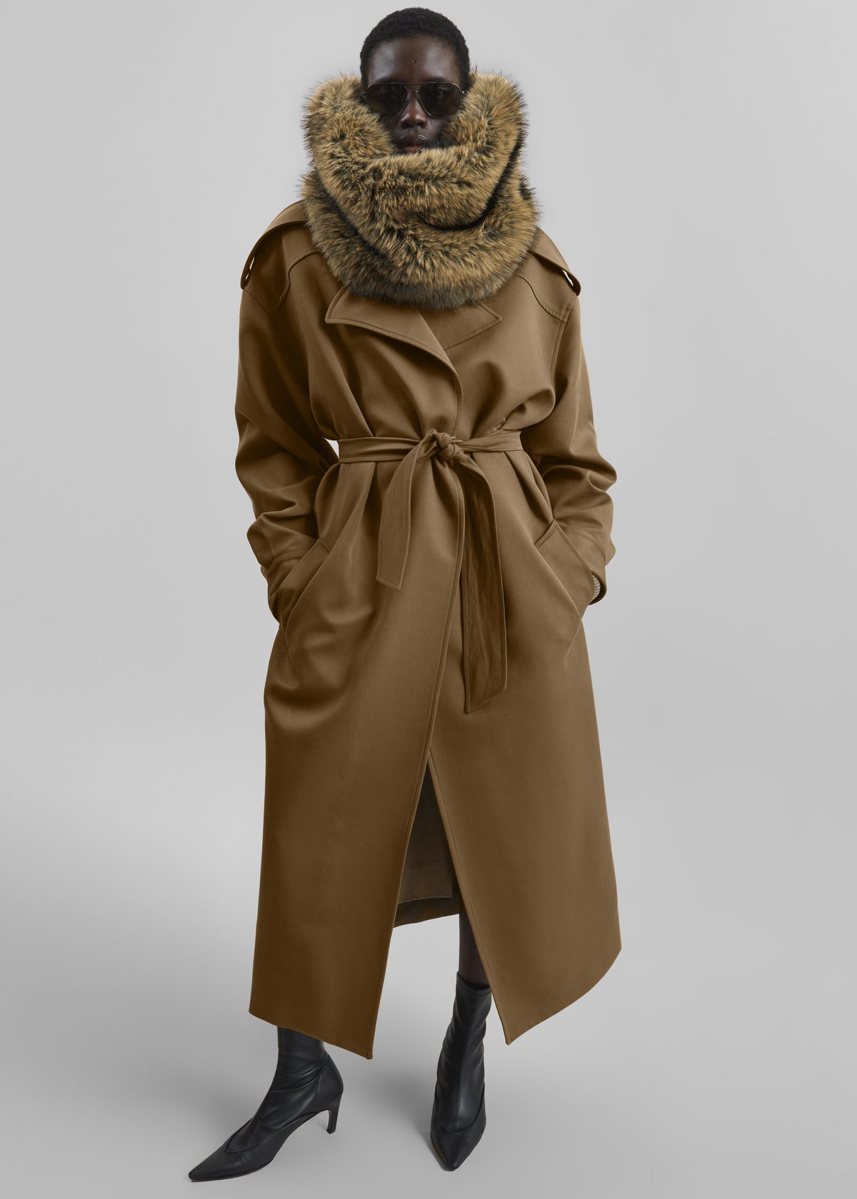Shop the look image for Ginevra Faux Fur Snood - Moss Green Melange