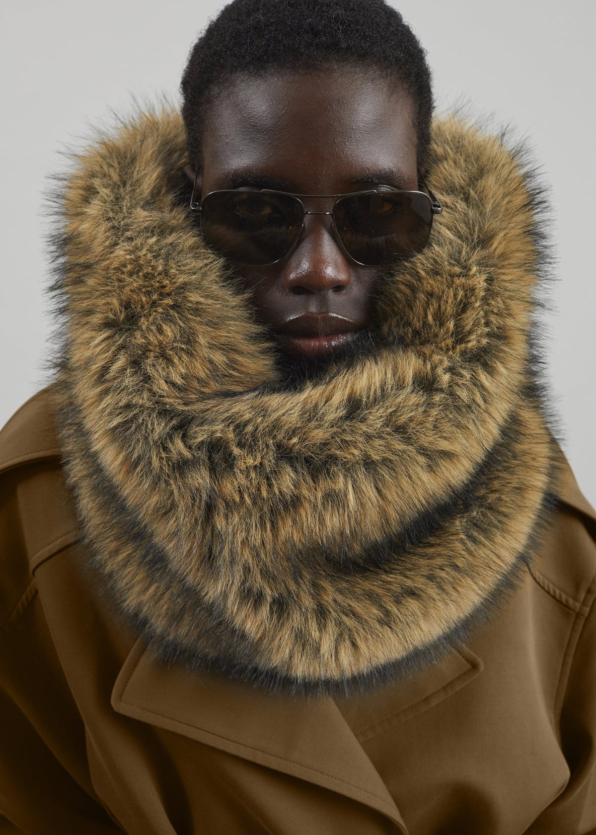 Ginevra Faux Fur Snood - Moss Green Melange