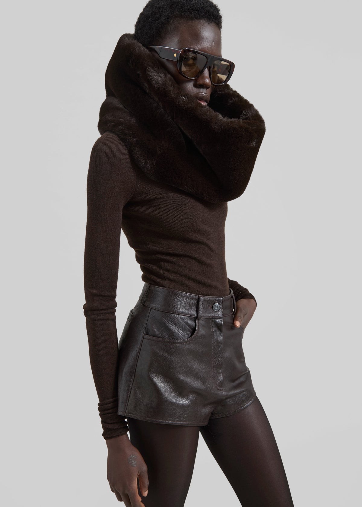 Ginevra Faux Fur Scarf - Brown - 3