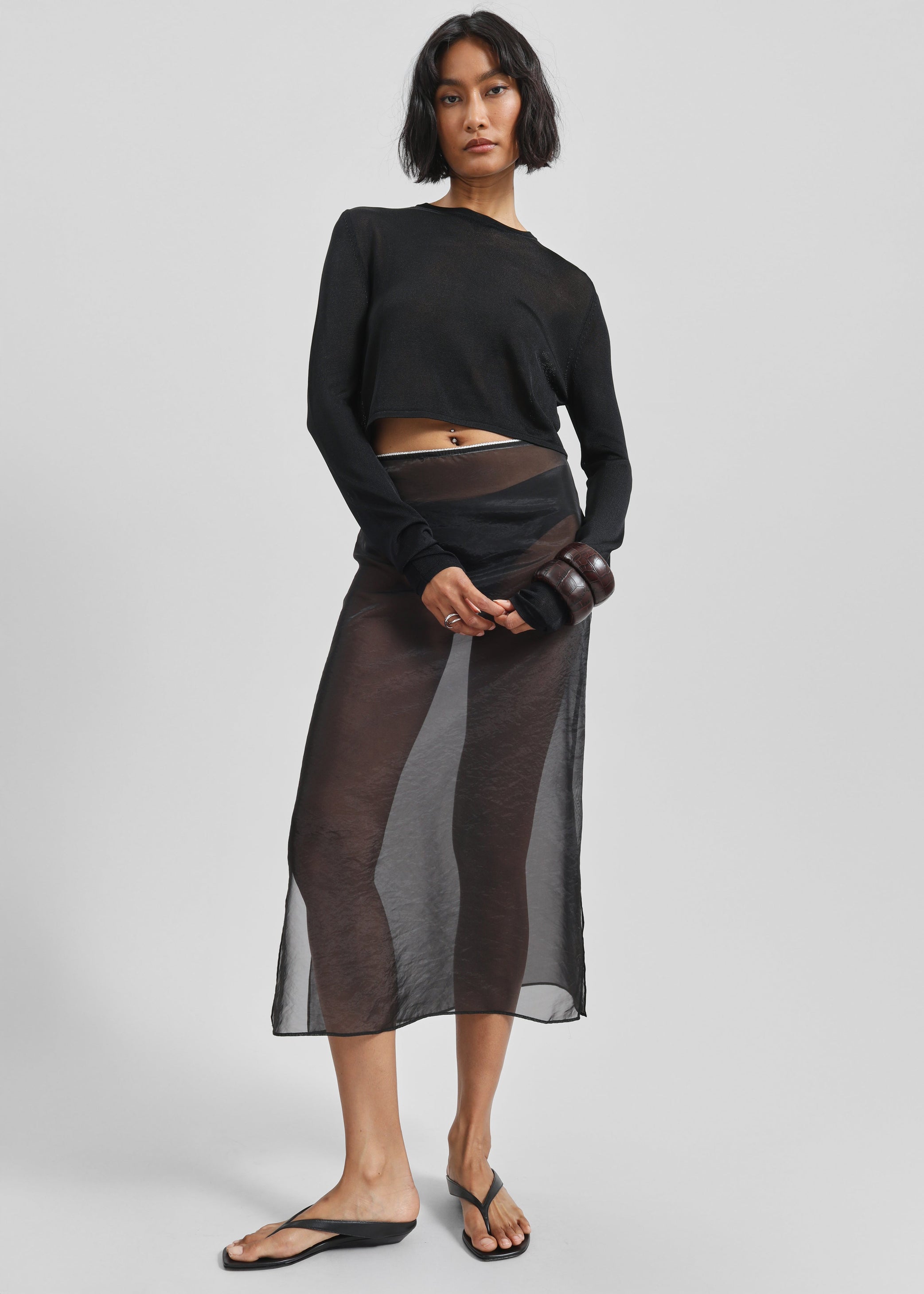 Shop the look image for Kazel Cropped Thin Knit Top - Black
