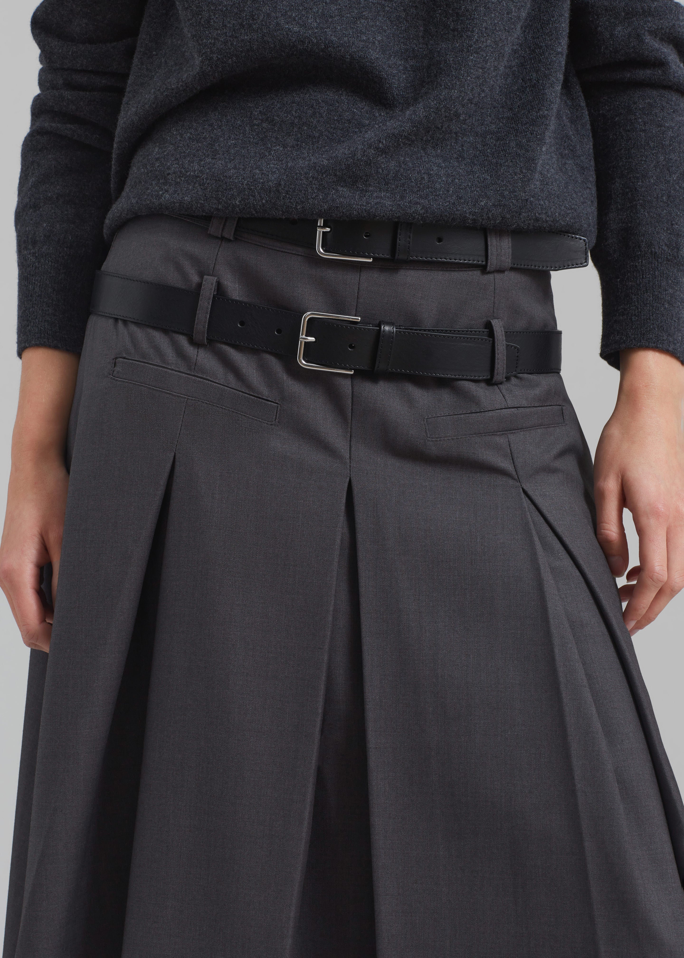 Gisele Pleated Midi Skirt - Grey - 3