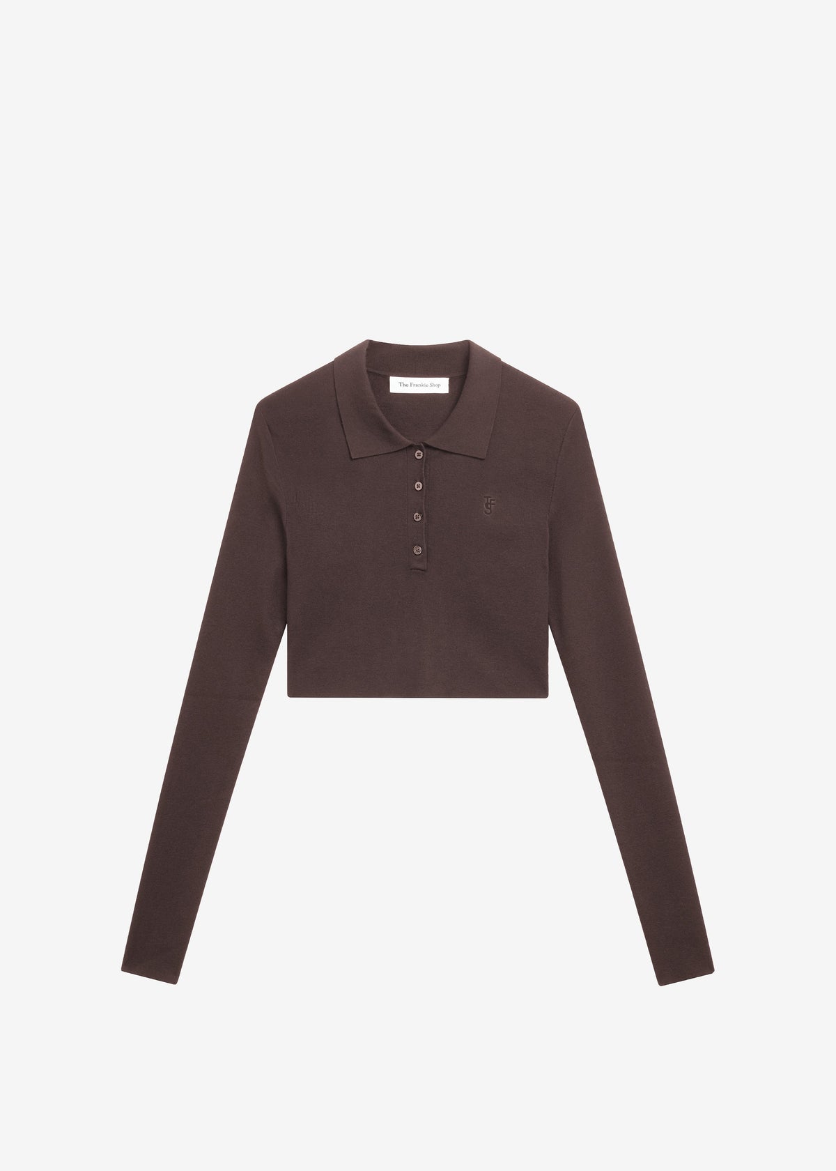 Giselle Cropped Knit Polo - Brown - 8