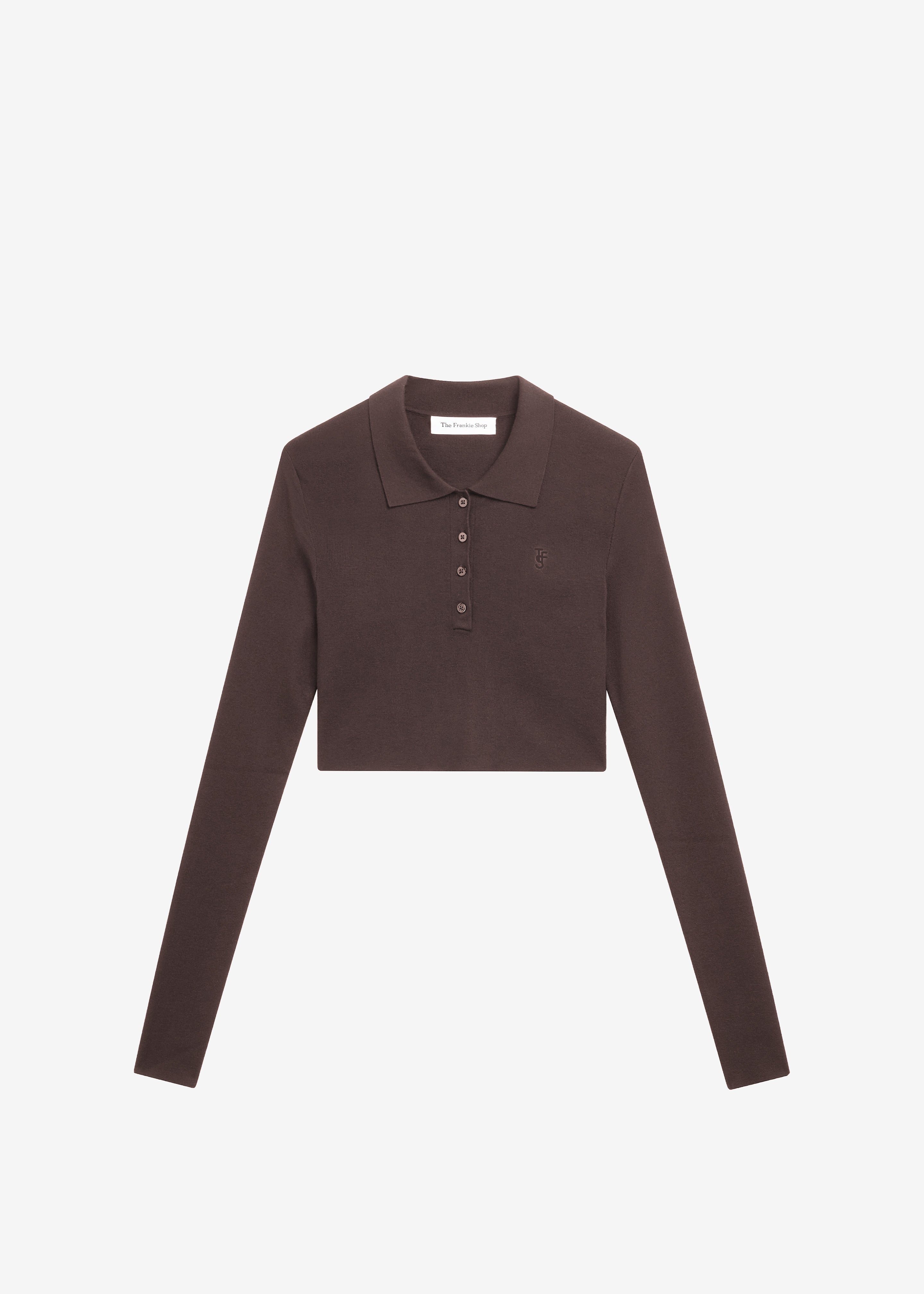 Giselle Cropped Knit Polo - Brown - 8