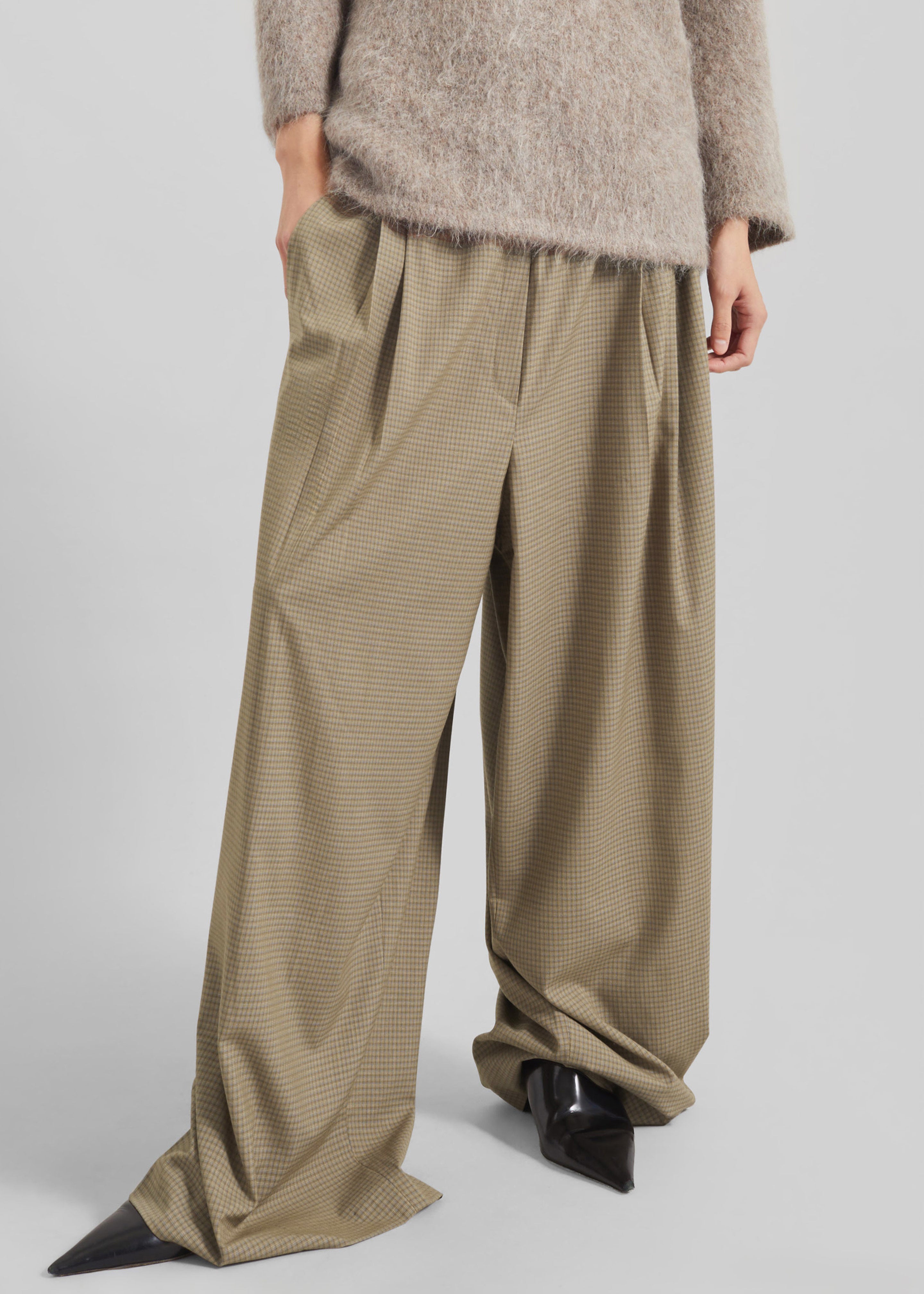 Gistel Pleated Pants - Beige Plaid - 3