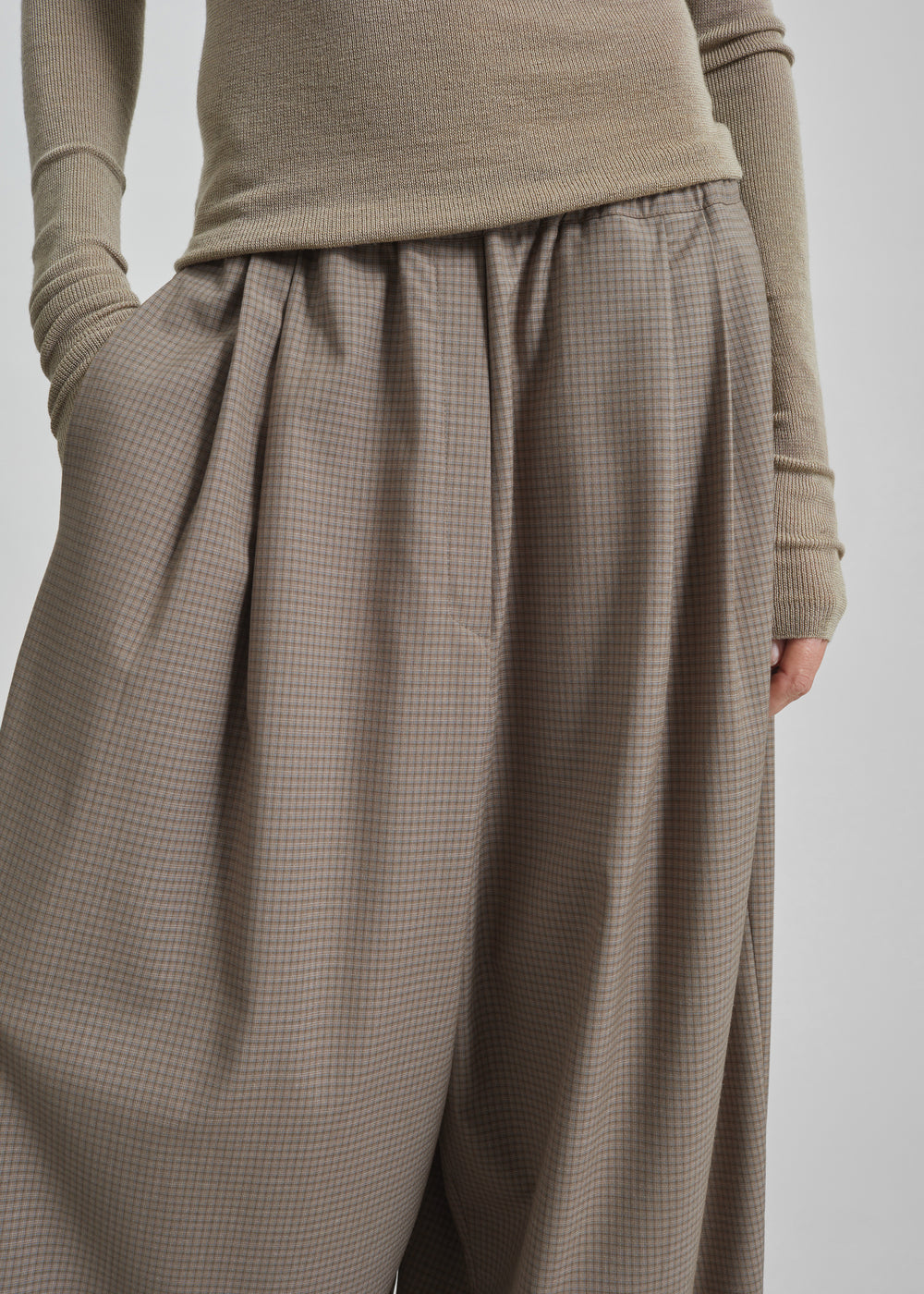 Gistel Pleated Pants - Beige Plaid - 1