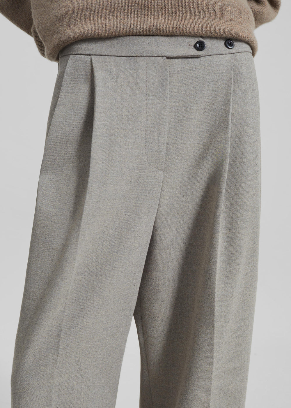 Haflso Pleated Wide Trousers - Beige Melange - 1