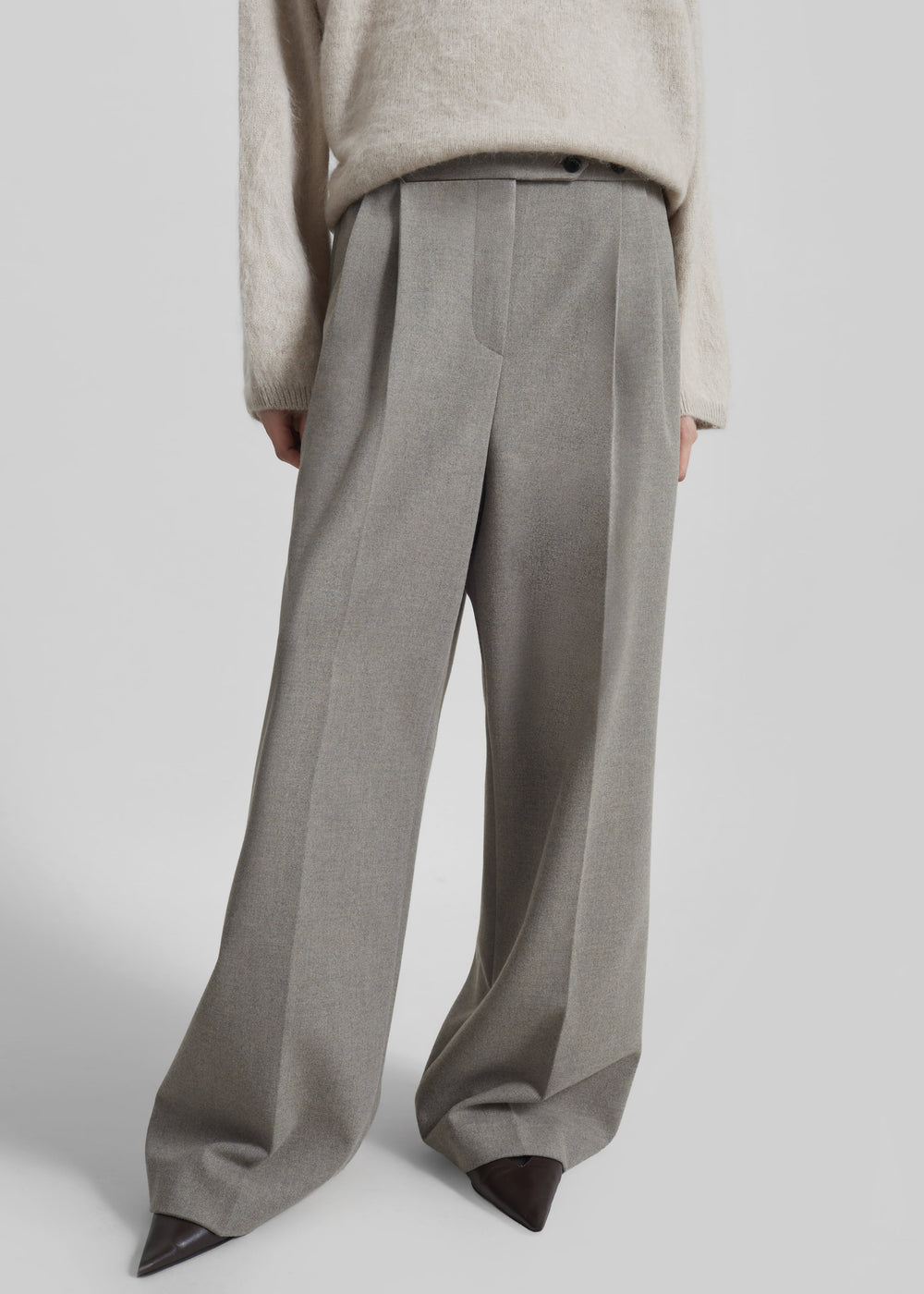 Haflso Pleated Wide Trousers - Beige Melange