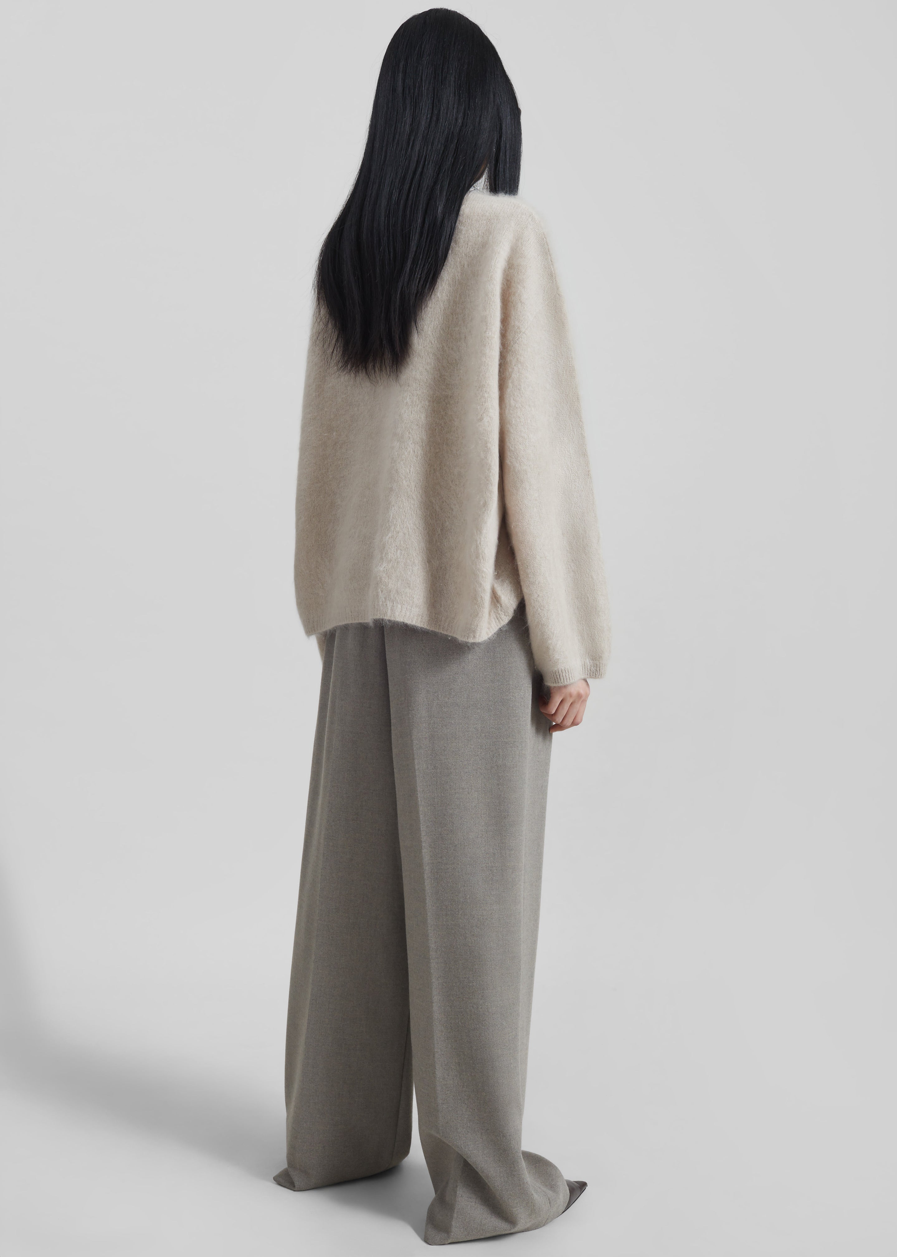 Haflso Pleated Wide Trousers - Beige Melange - 7