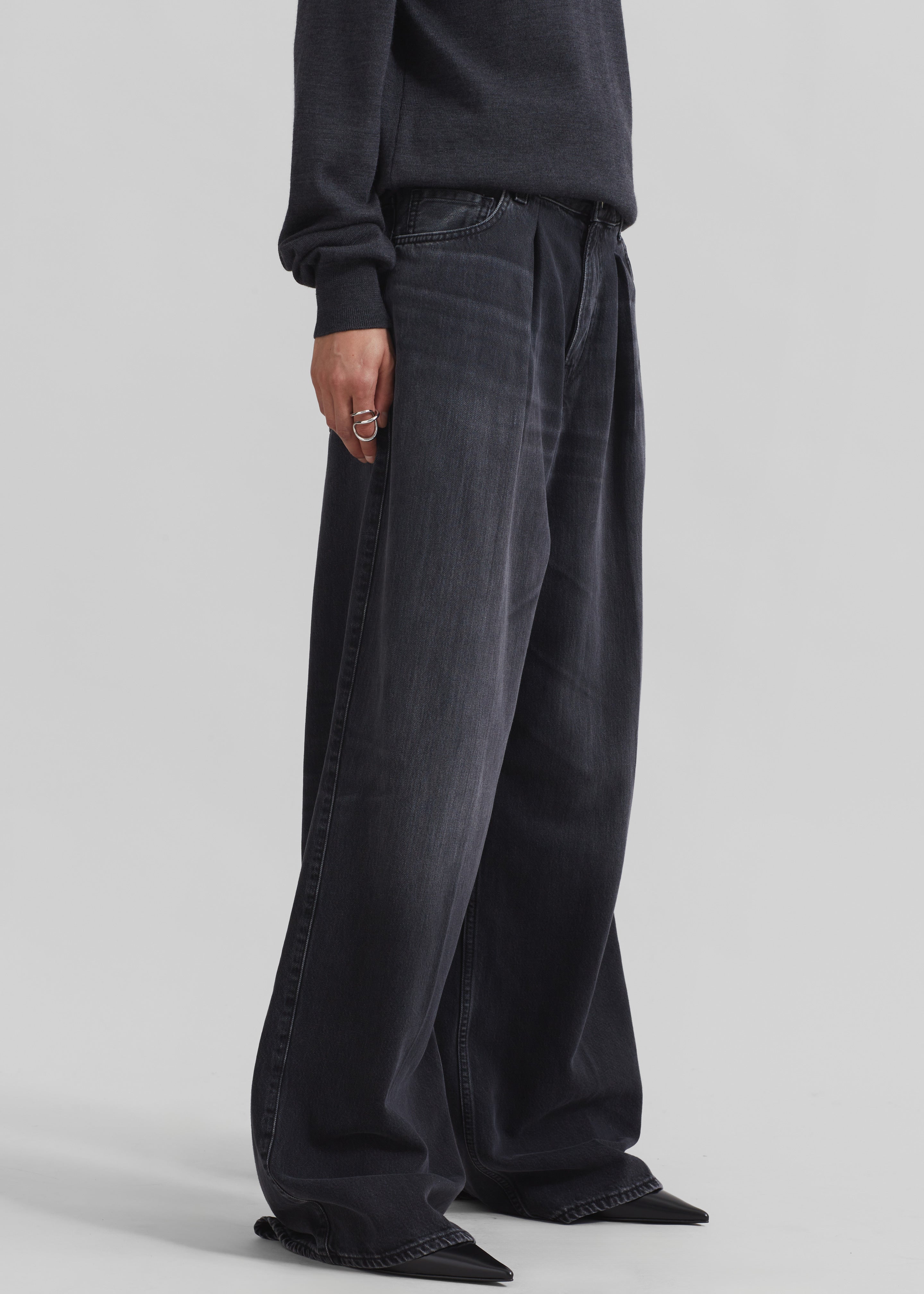 Haikure Candy Pleated Wide Leg Jeans - Black Tencel - 5