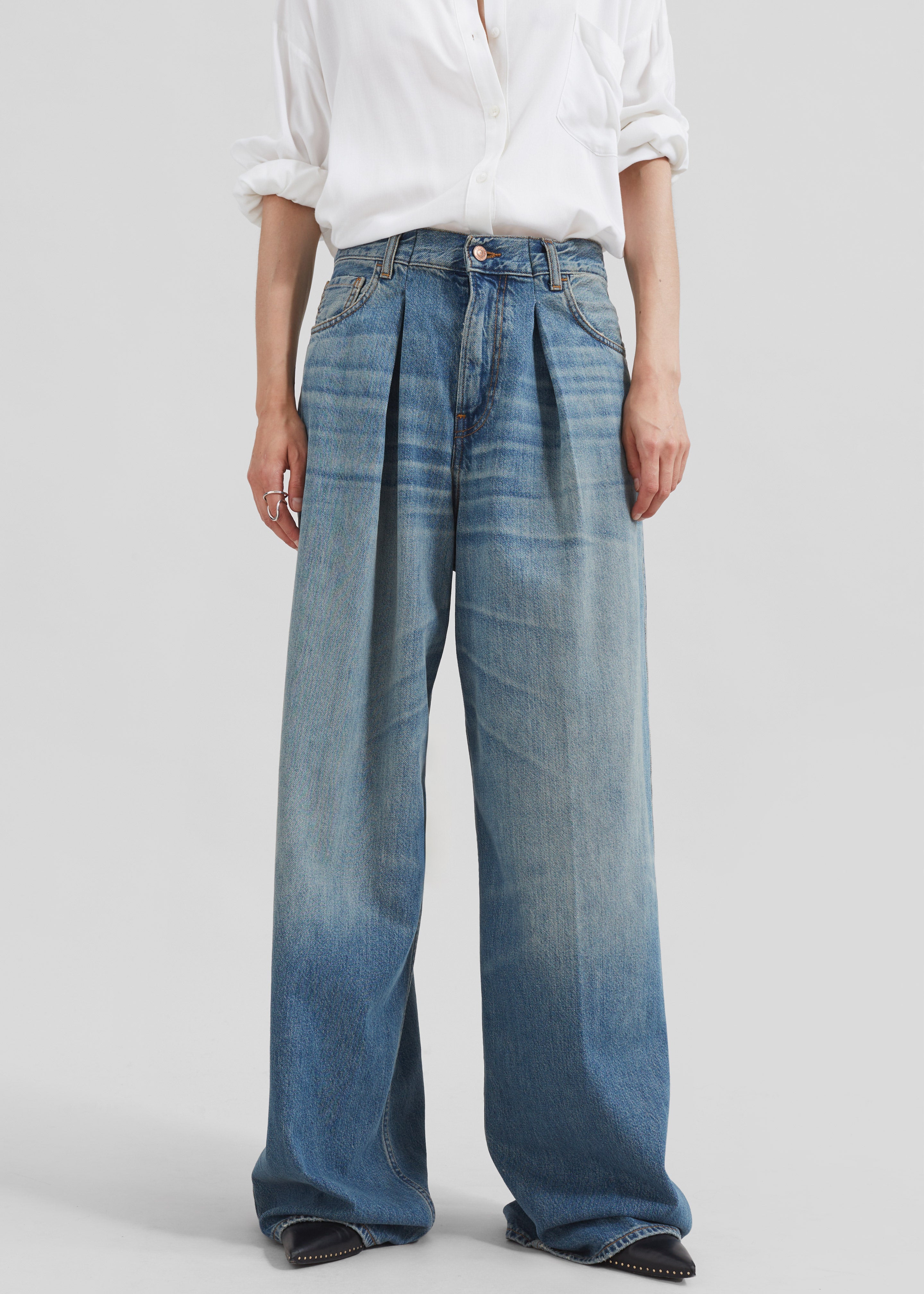 Haikure Candy Pleated Wide Leg Jeans - Blue Tencel - 5