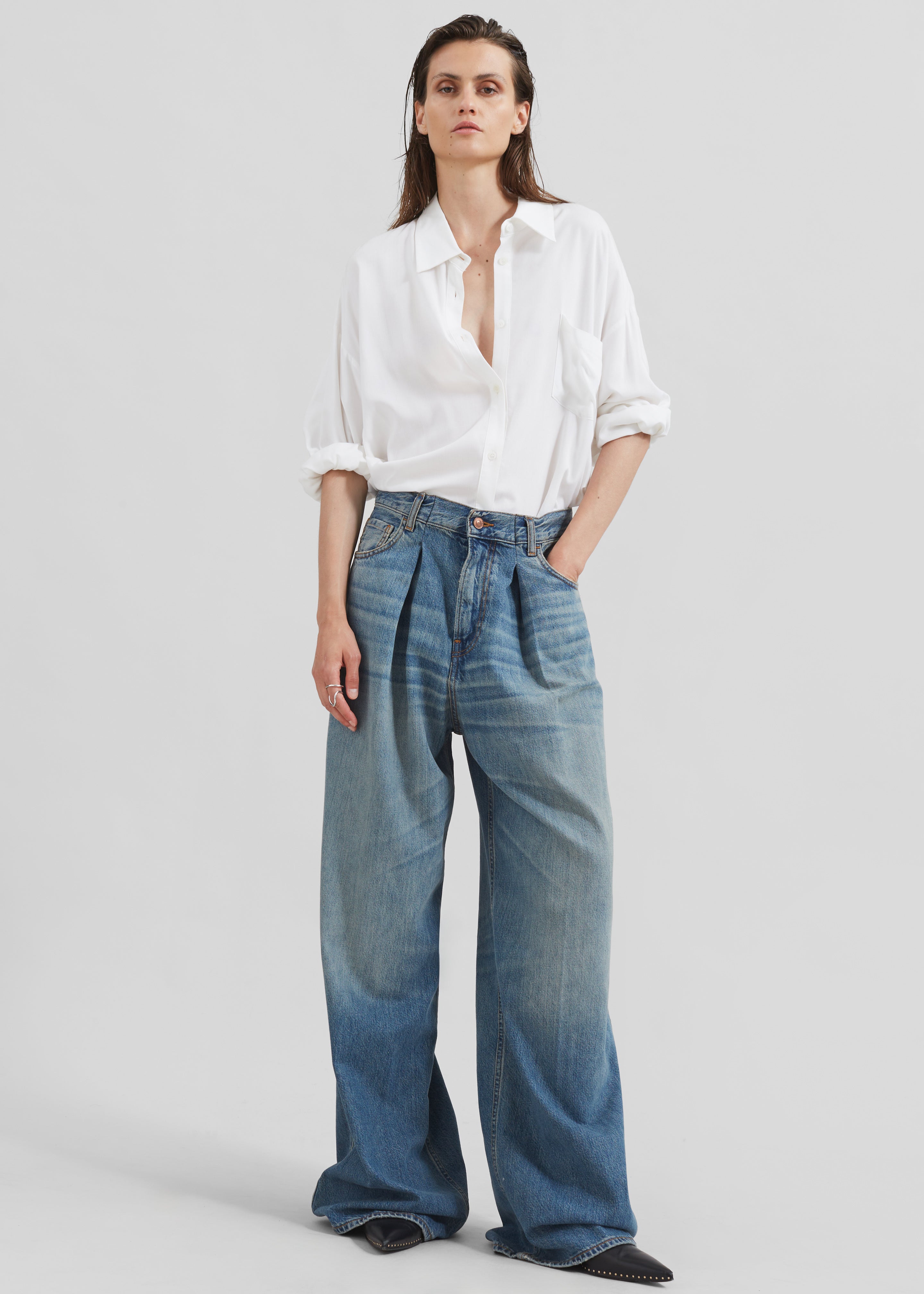 Haikure Candy Pleated Wide Leg Jeans - Blue Tencel - 4