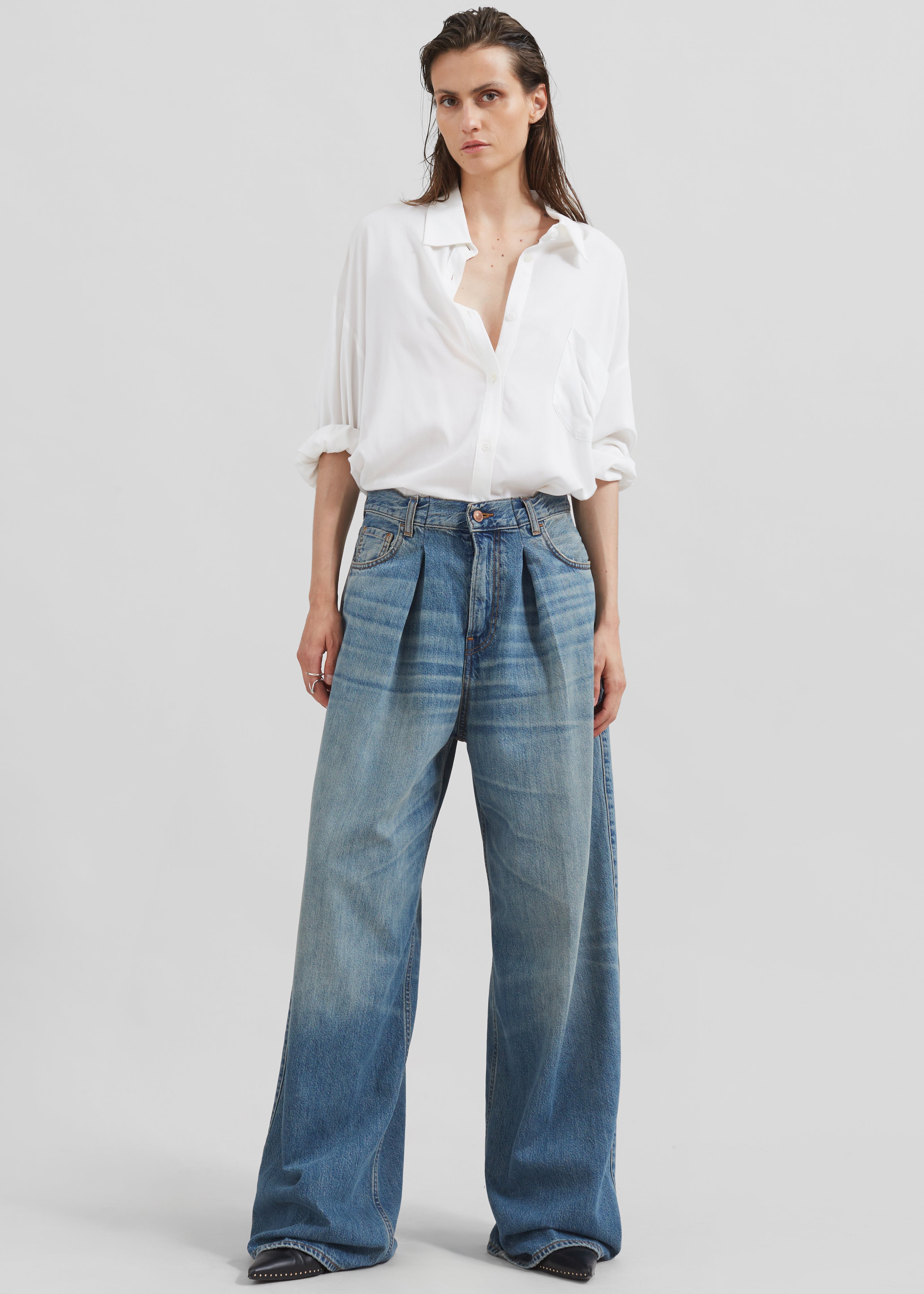 Haikure Candy Pleated Wide Leg Jeans - Blue Tencel - 8