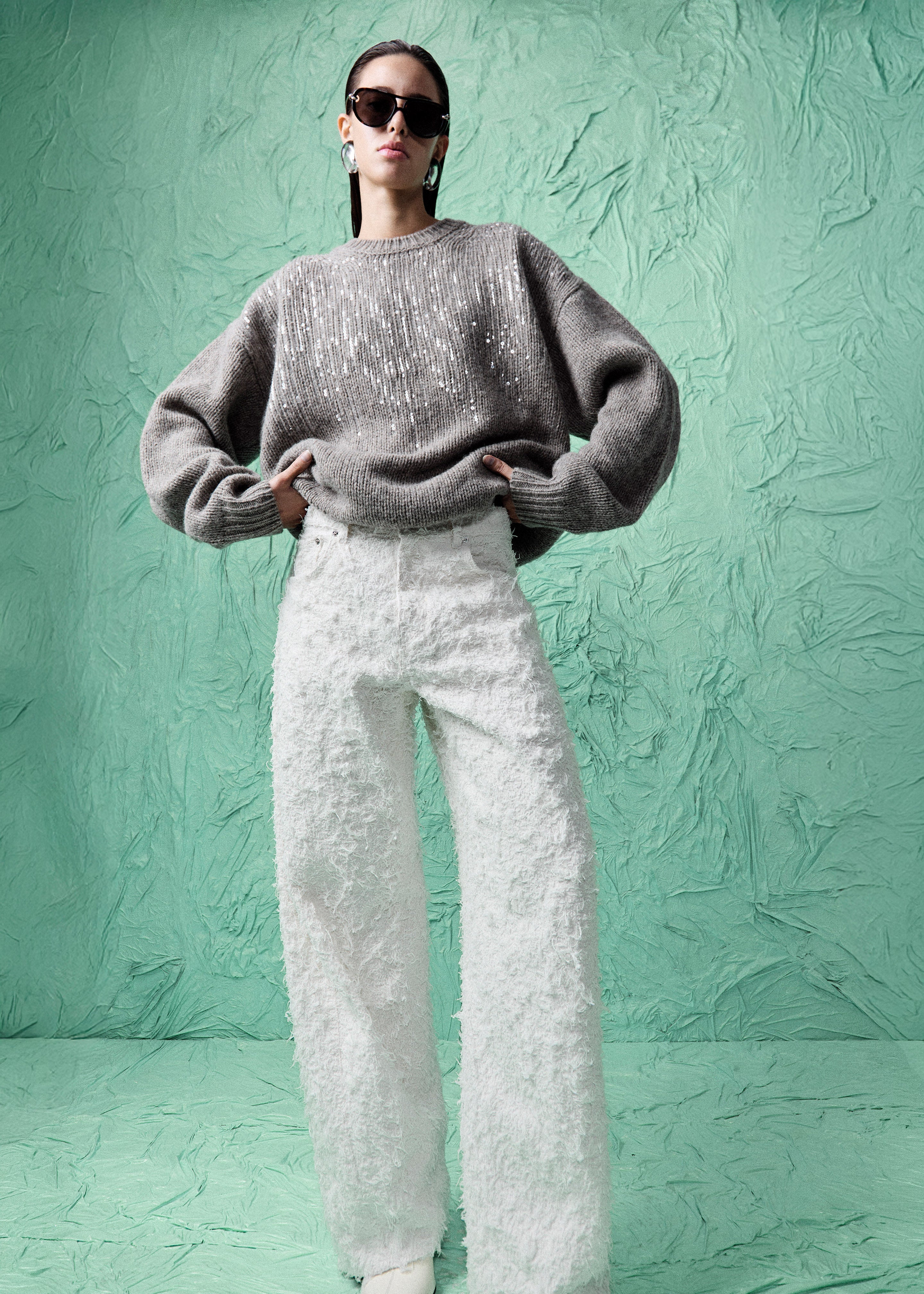 Haikure Clyde Double Fur Denim Pants - Off White - 1