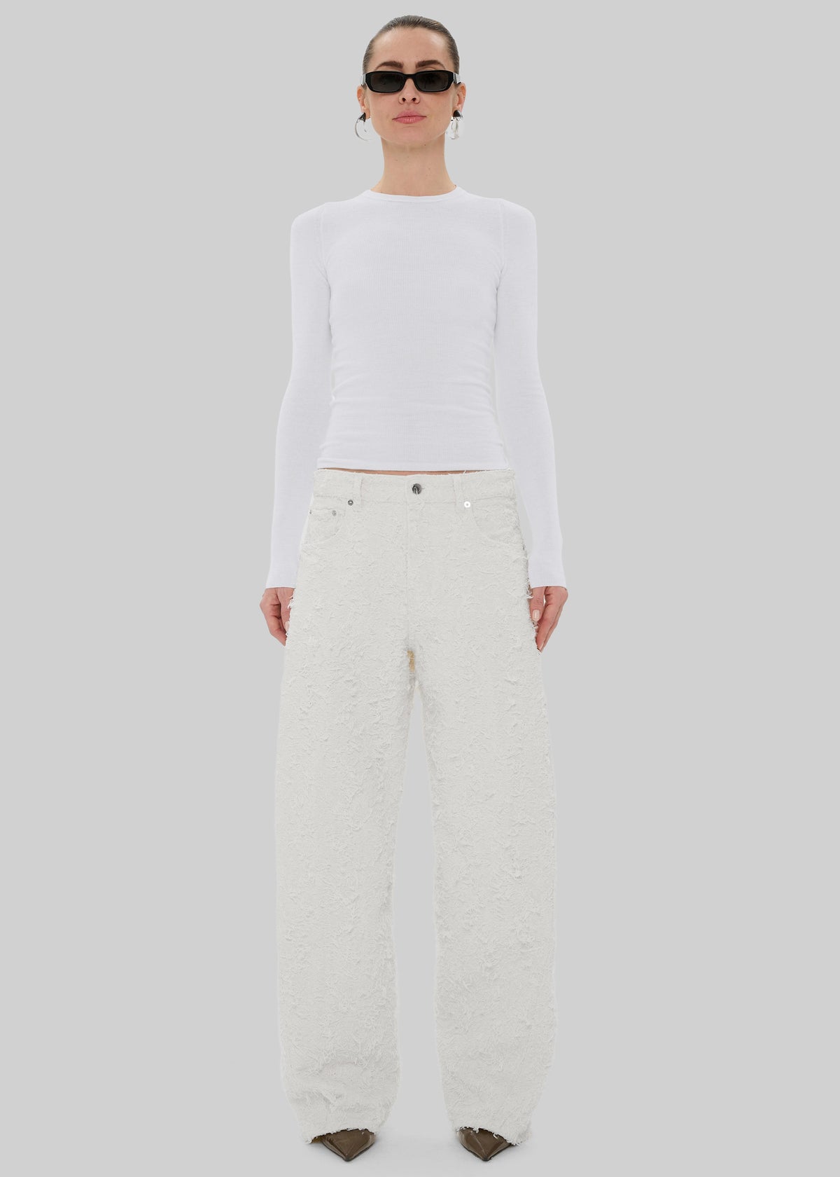 Haikure Clyde Double Fur Denim Pants - Off White - 3