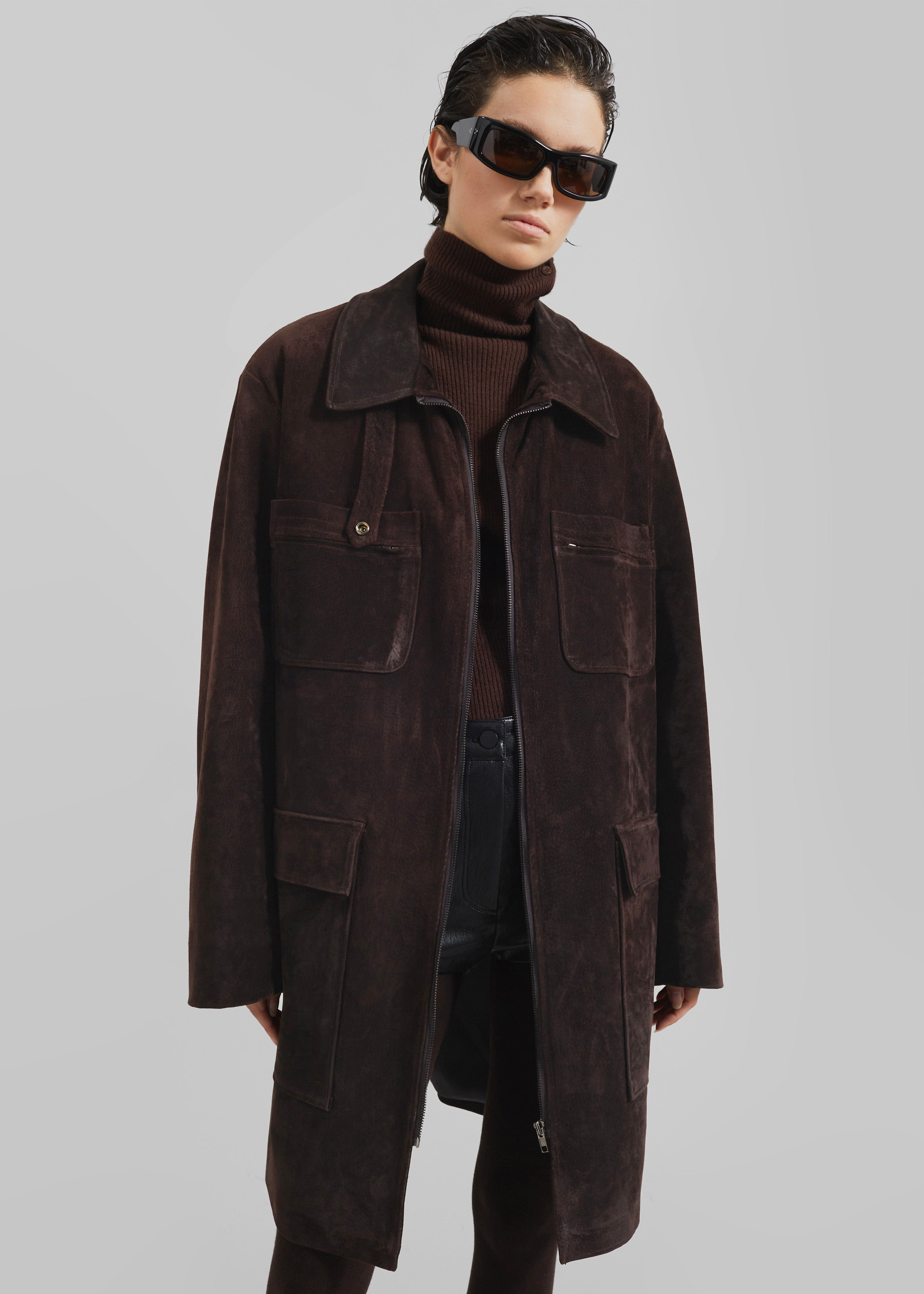 Haillot Suede Long Jacket - Brown - 6