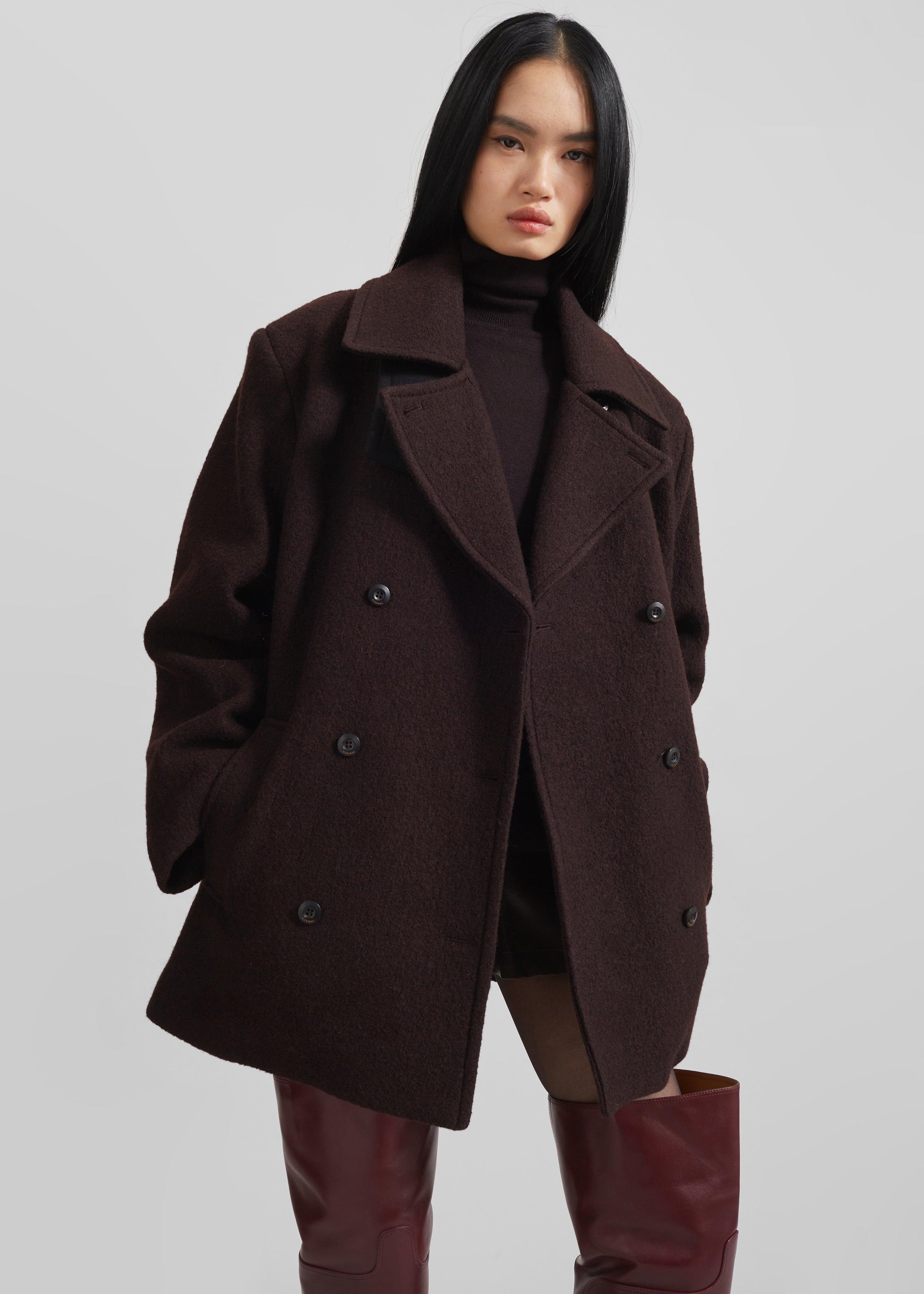 Hallen Double Breasted Wool Coat - Brown - 6