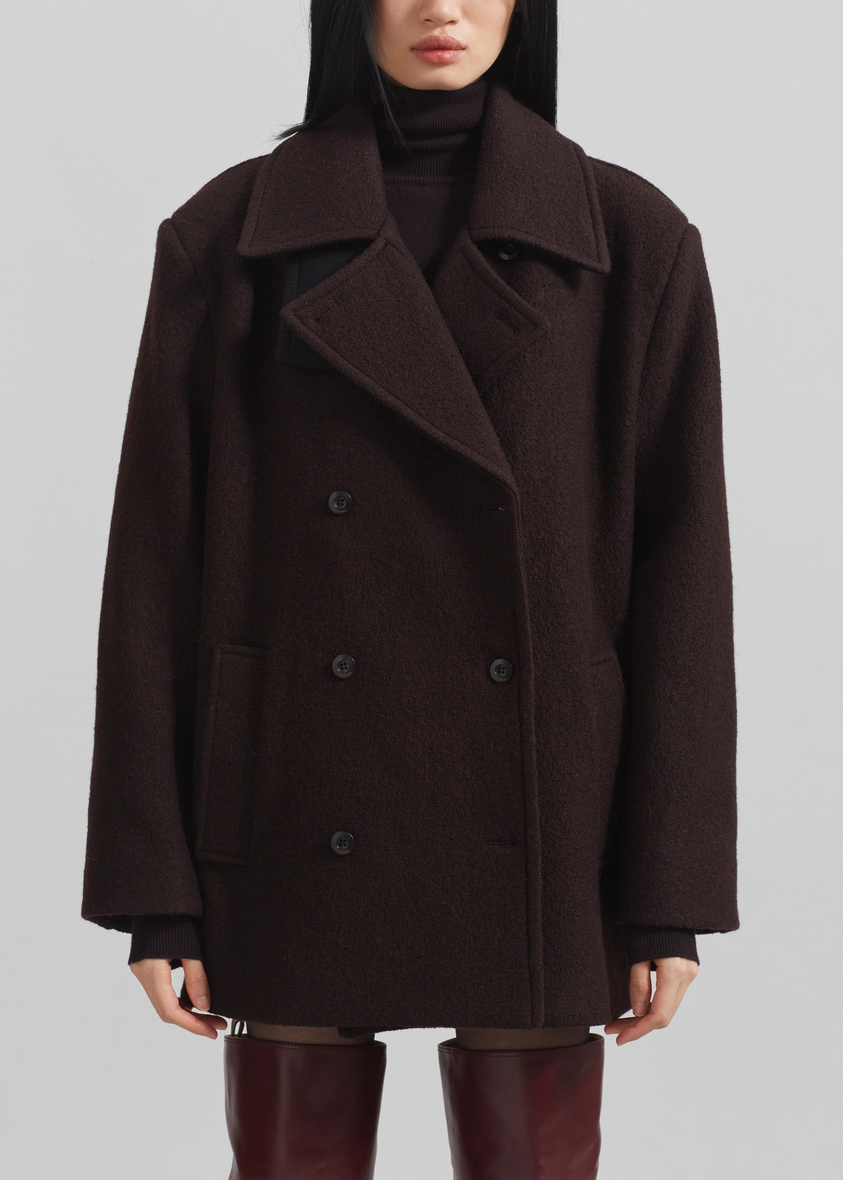 Hallen Double Breasted Wool Coat - Brown - 3