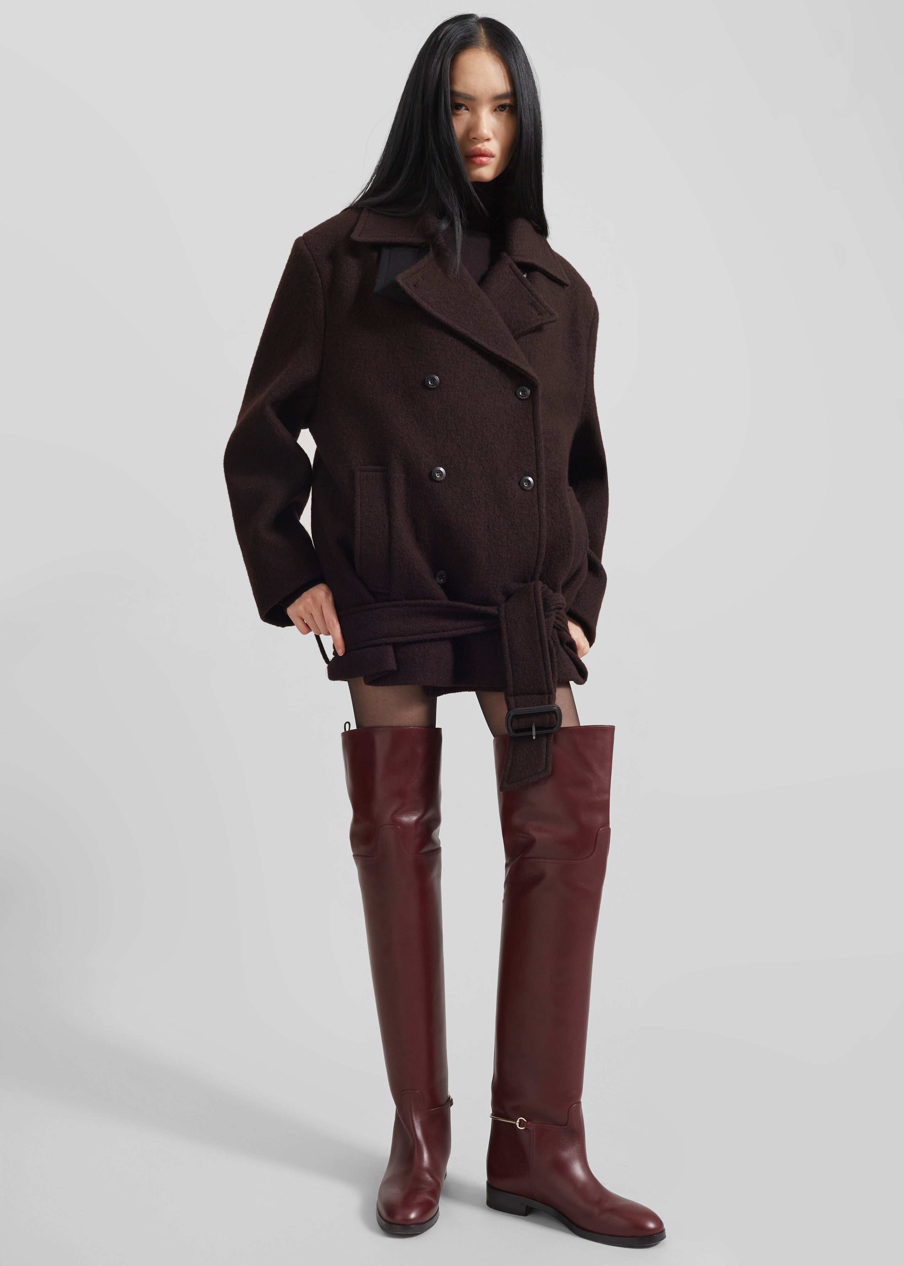 Hallen Double Breasted Wool Coat - Brown - 2